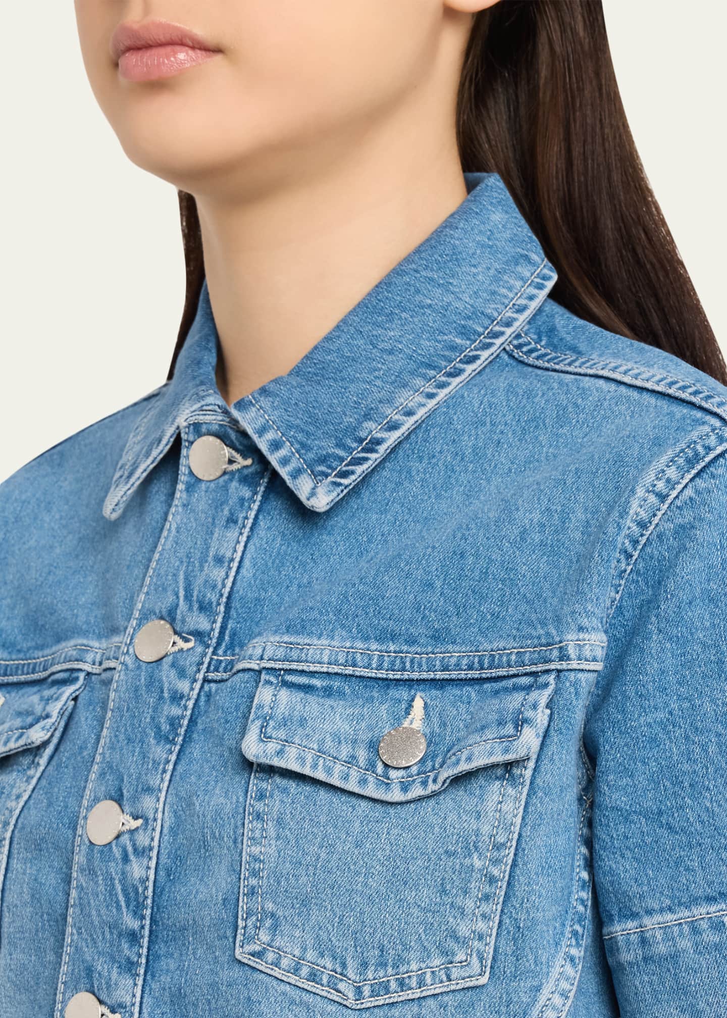 L'Agence Kirstie Cropped Short-Sleeve Denim Jacket - Bergdorf Goodman