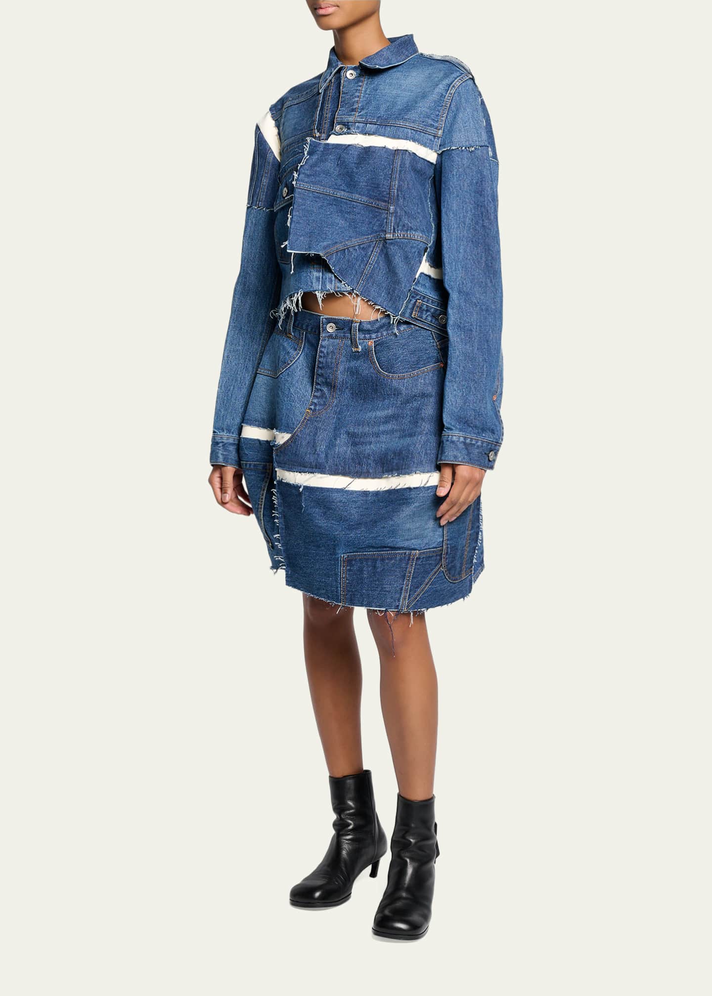 SACAI Reconstructed Crop Denim Jacket - Bergdorf Goodman