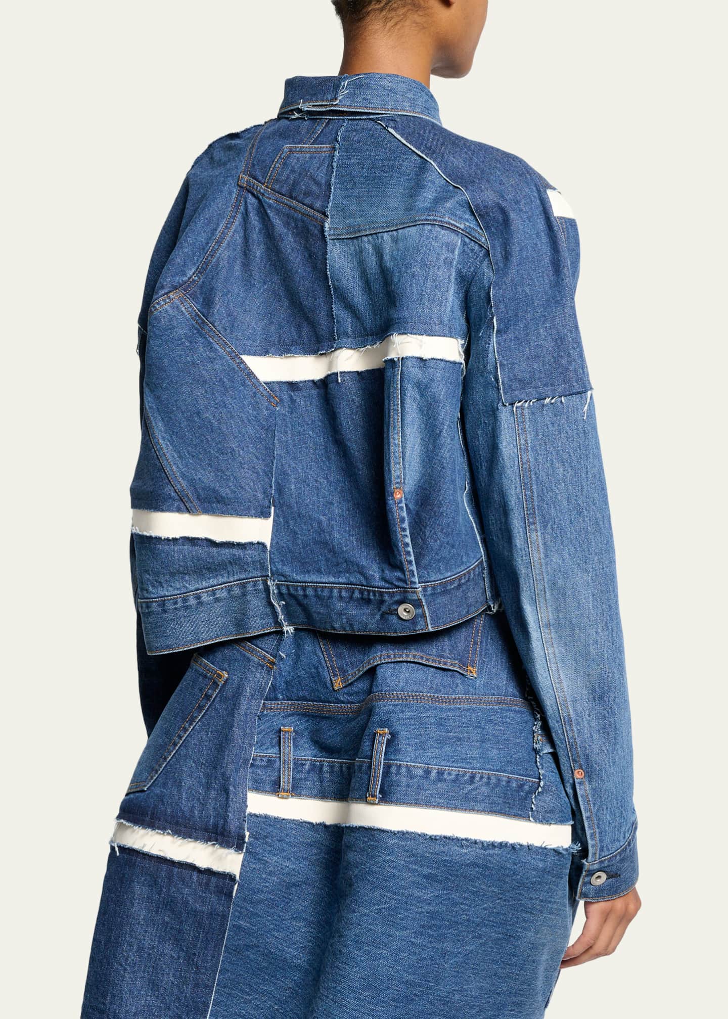 SACAI Reconstructed Crop Denim Jacket - Bergdorf Goodman