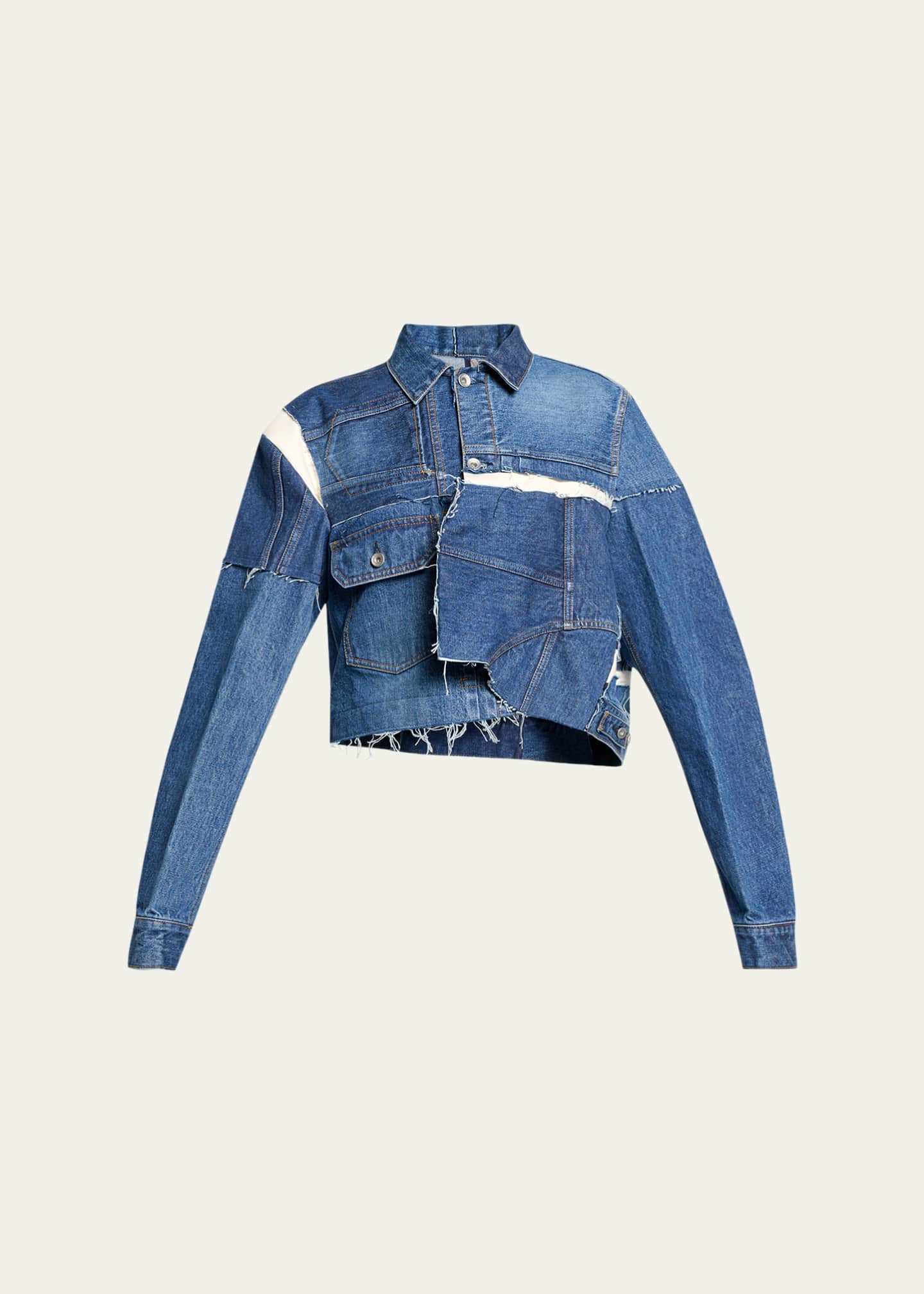 SACAI Reconstructed Crop Denim Jacket - Bergdorf Goodman
