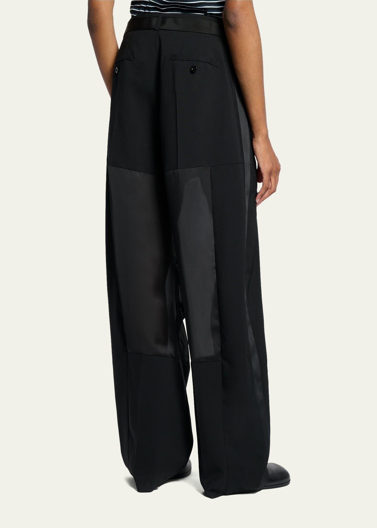 SACAI Patchwork Wool Wide-Leg Pants With Belt - Bergdorf Goodman