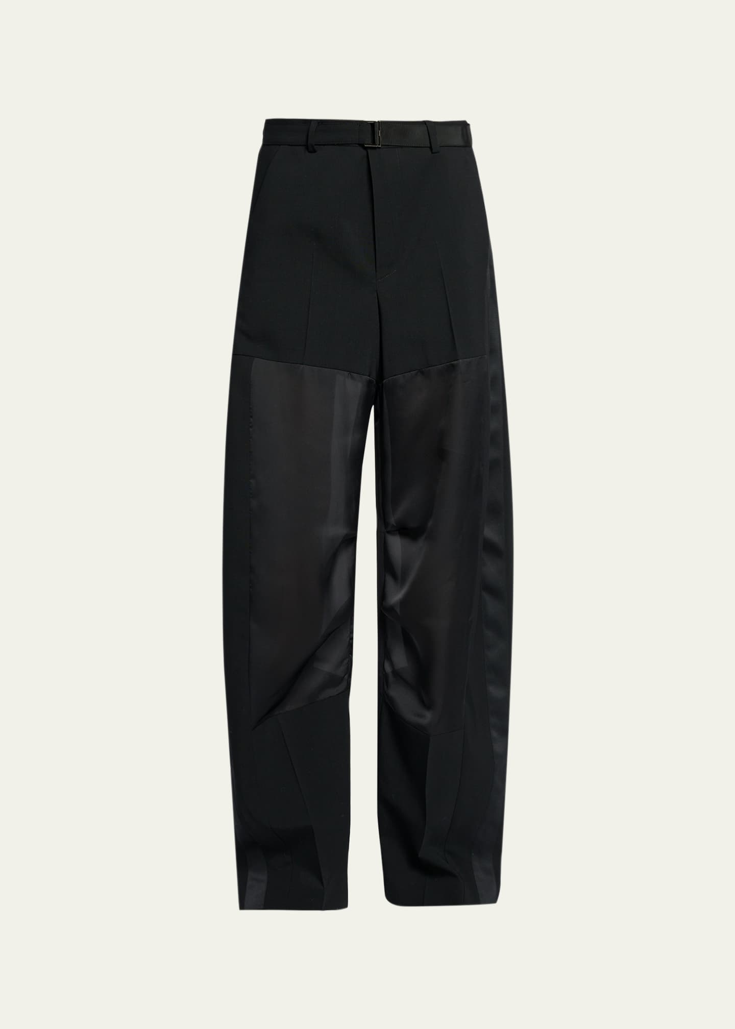 SACAI Patchwork Wool Wide-Leg Pants With Belt - Bergdorf Goodman
