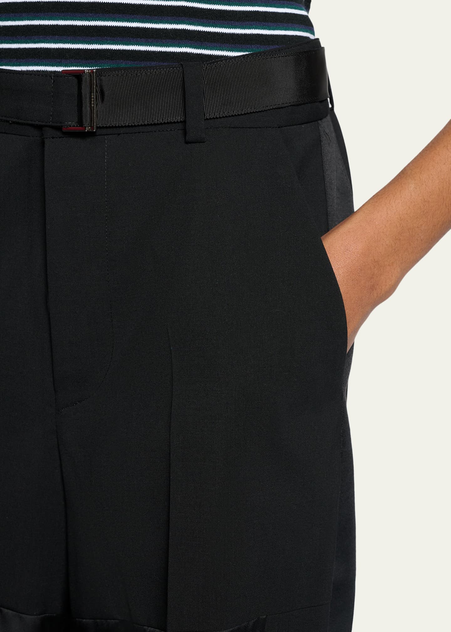 SACAI Patchwork Wool Wide-Leg Pants With Belt - Bergdorf Goodman