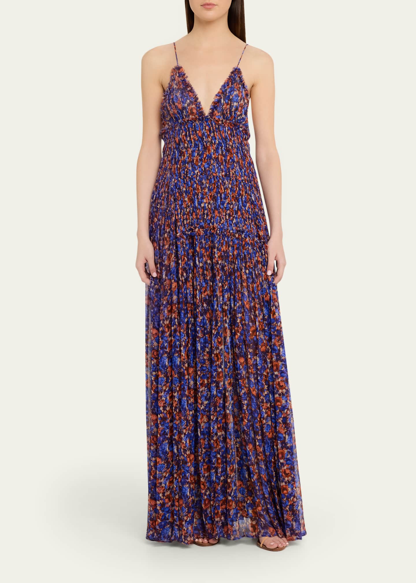 ulla johnson evening dress Byzantine Handpainted Silk Backless Gown - Gild Black & Gold Silk Chiffon  Ruffle Dress main image 0