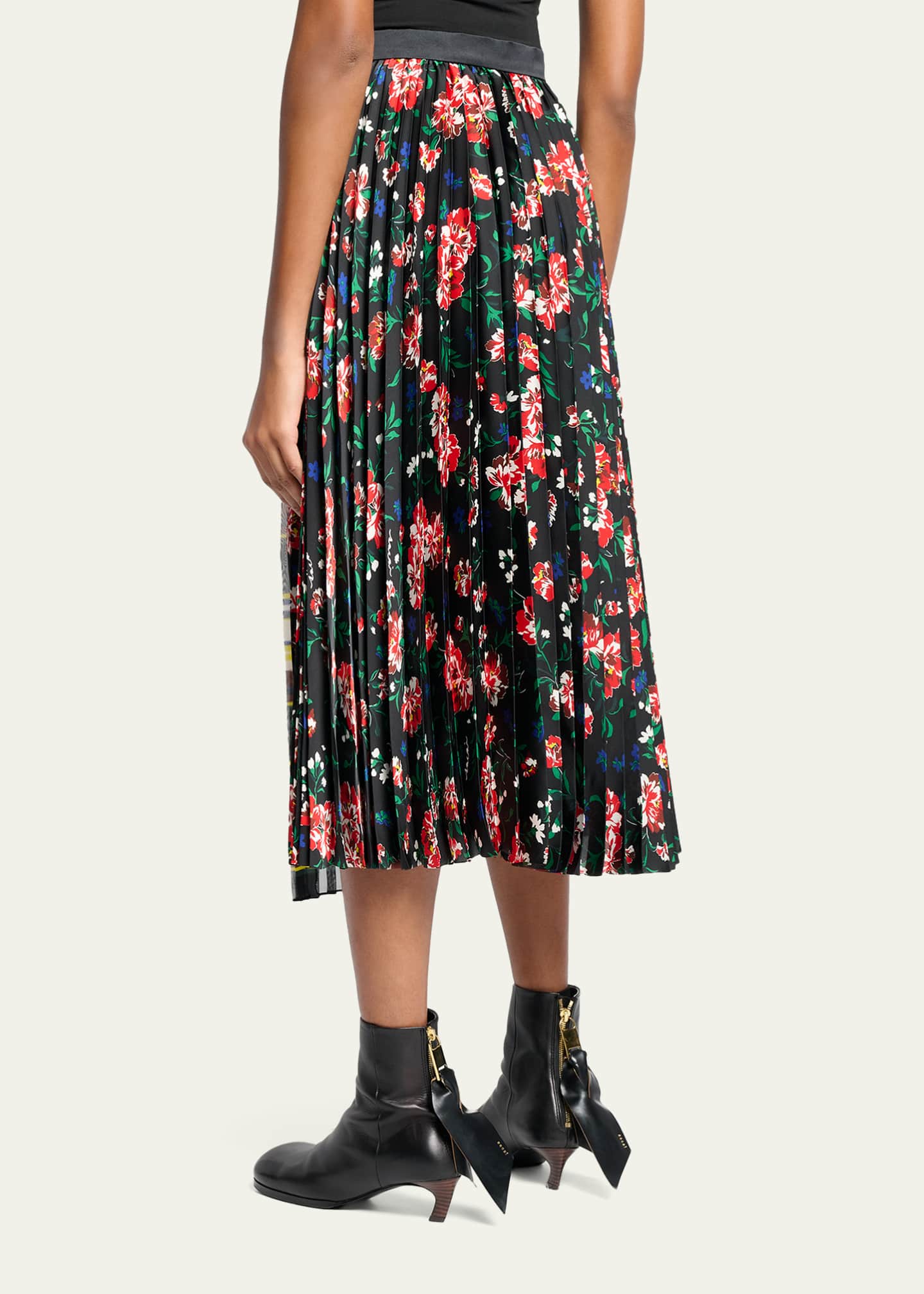 SACAI Mixed-Print Pleated Midi Skirt - Bergdorf Goodman