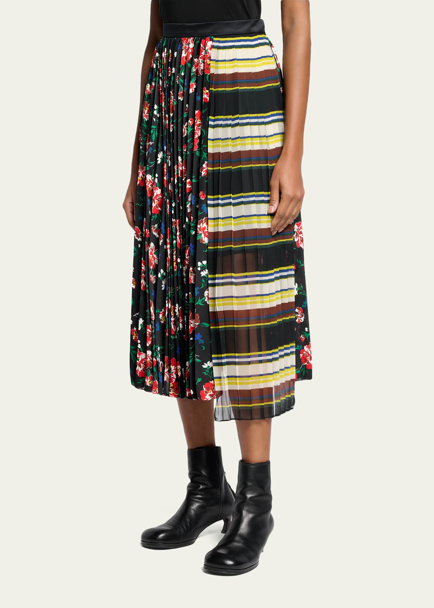 SACAI Mixed-Print Pleated Midi Skirt - Bergdorf Goodman
