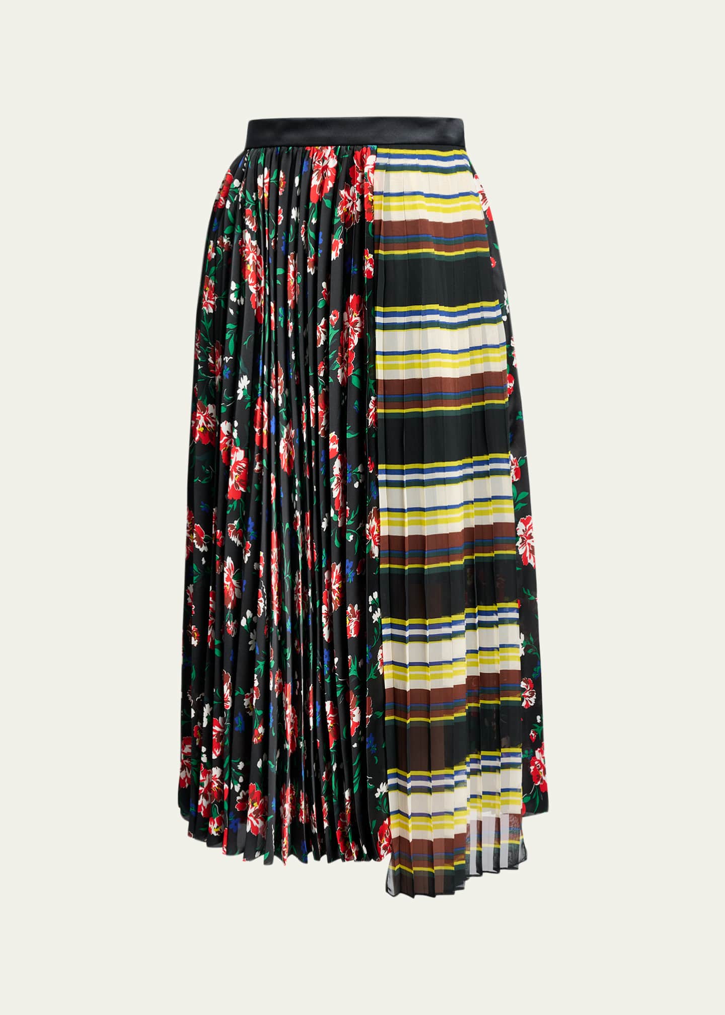 SACAI Mixed-Print Pleated Midi Skirt - Bergdorf Goodman