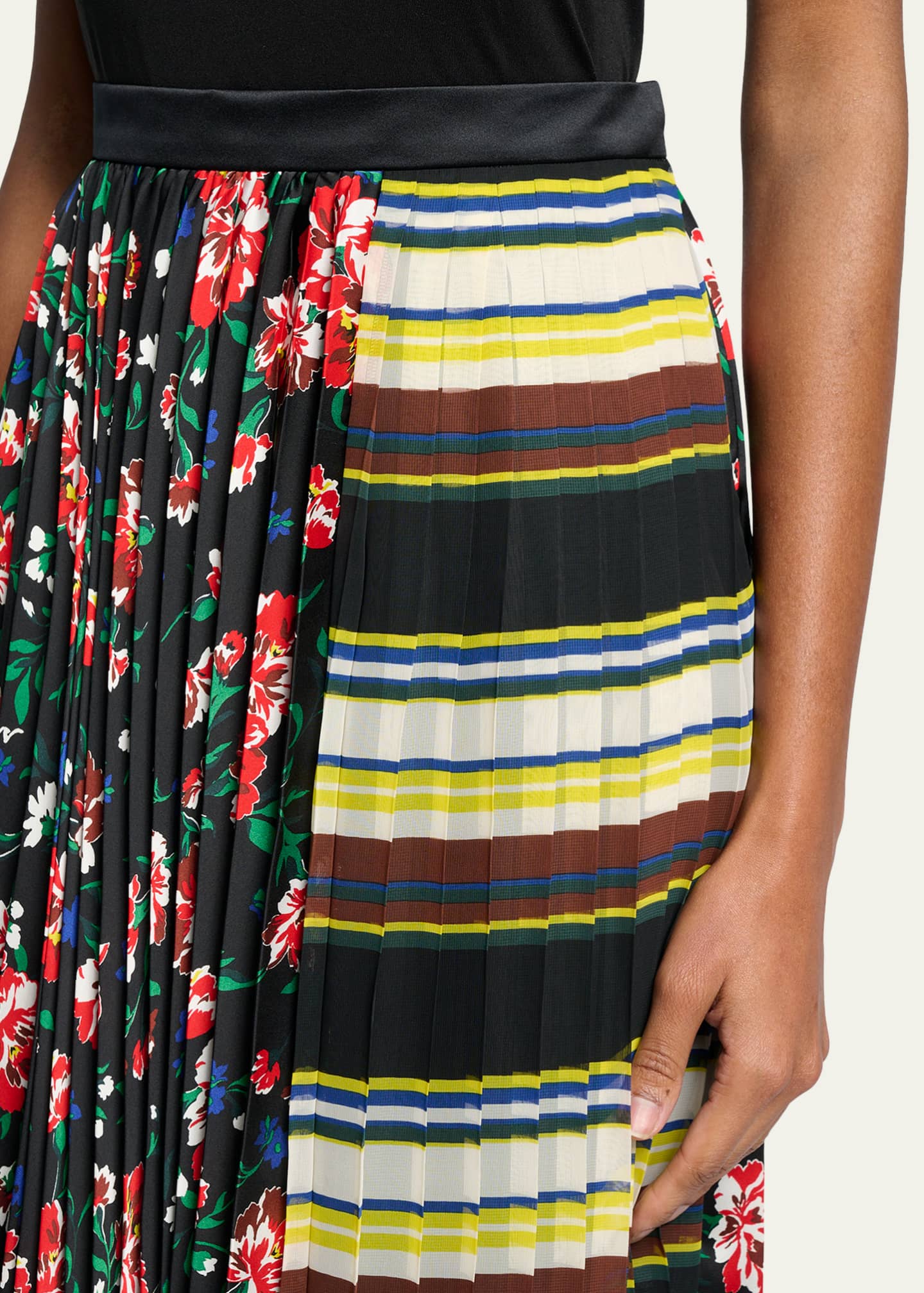 SACAI Mixed-Print Pleated Midi Skirt - Bergdorf Goodman