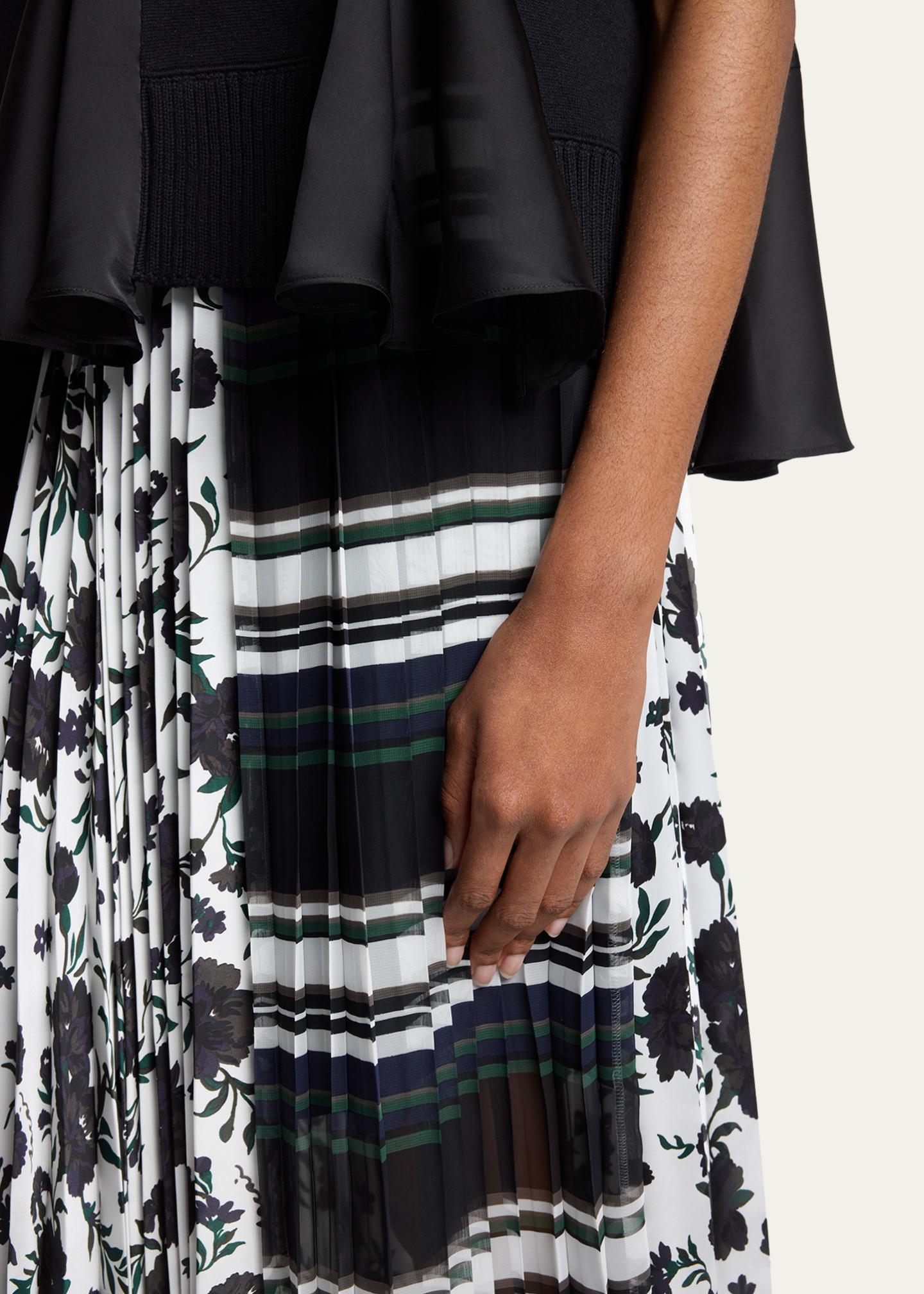 sacai Mixed-Print Pleated Midi Skirt - Bergdorf Goodman