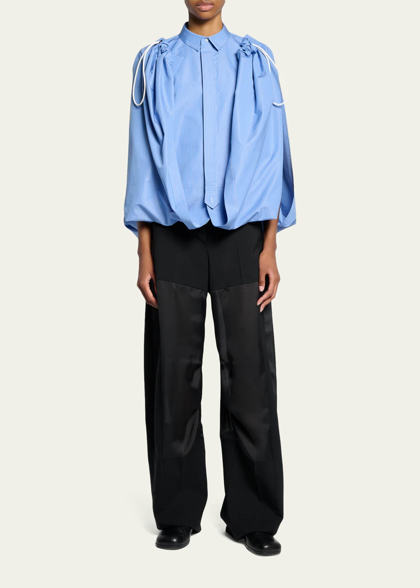 SACAI Striped Cotton Poplin Drawstring Cape Shirt - Bergdorf Goodman