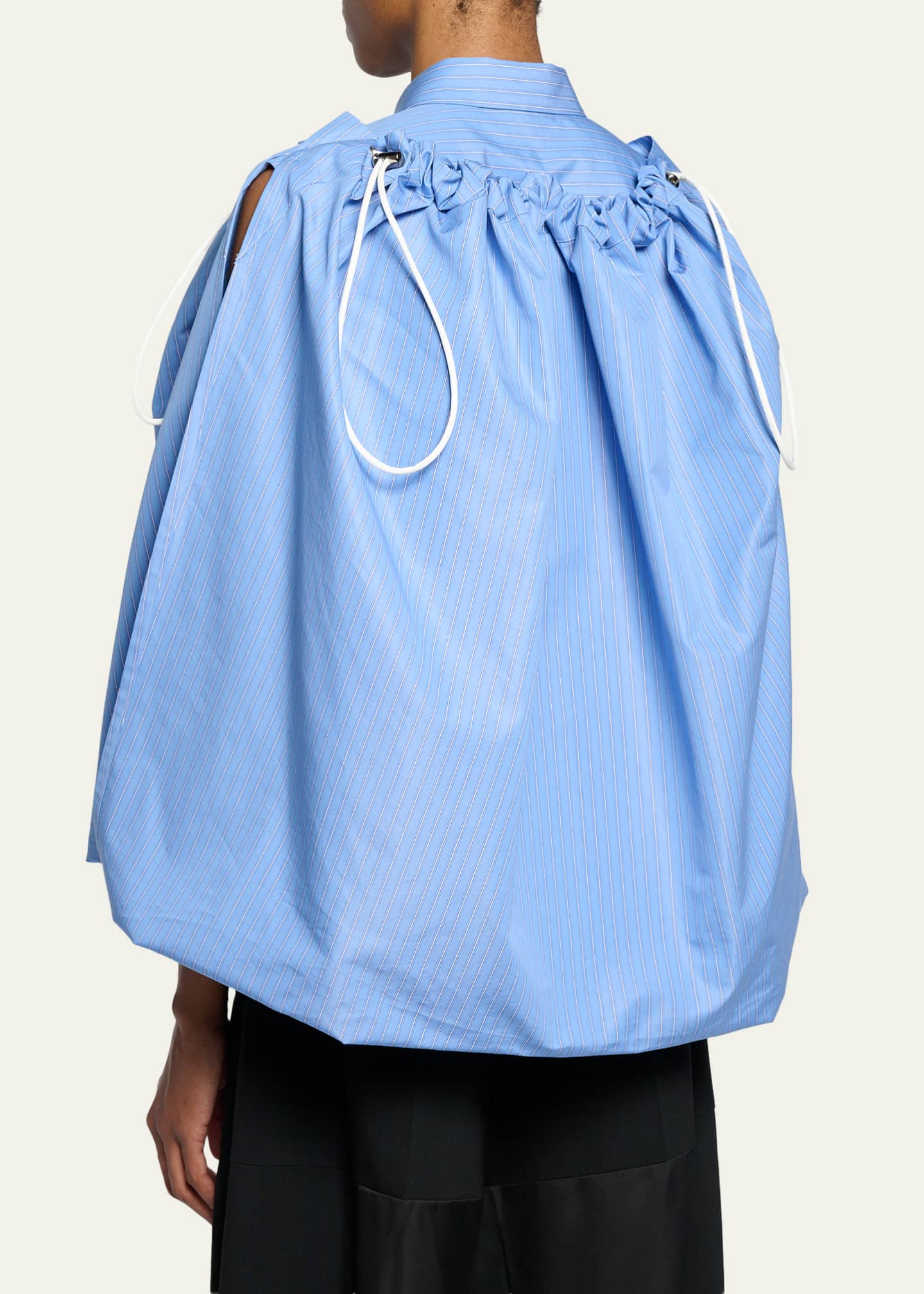 SACAI Striped Cotton Poplin Drawstring Cape Shirt - Bergdorf Goodman