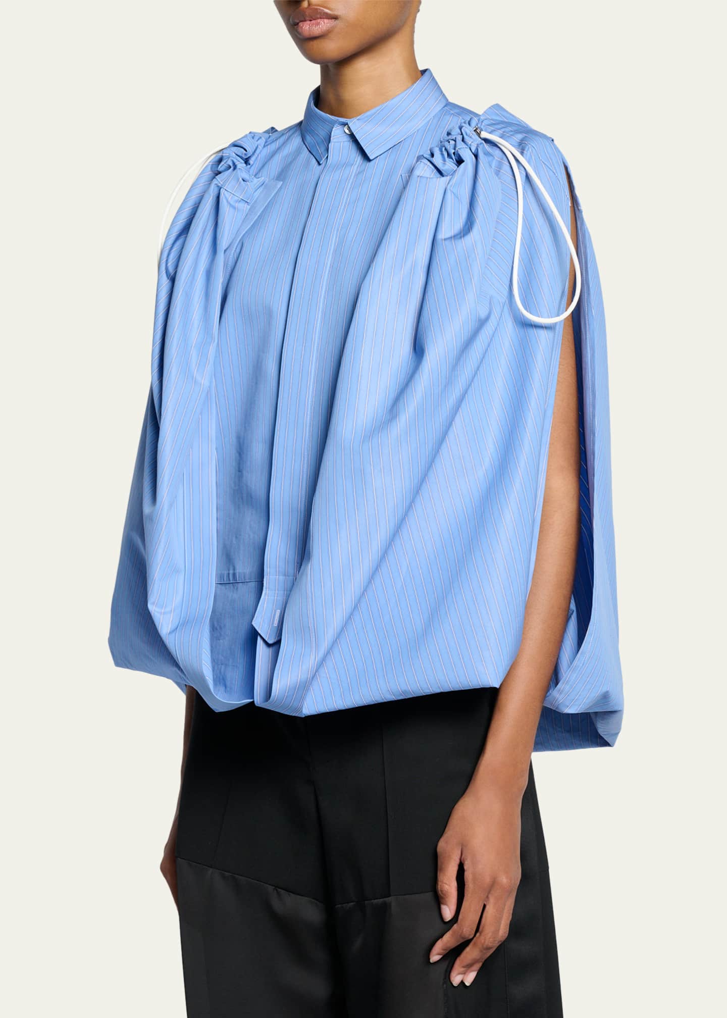 SACAI Striped Cotton Poplin Drawstring Cape Shirt - Bergdorf Goodman