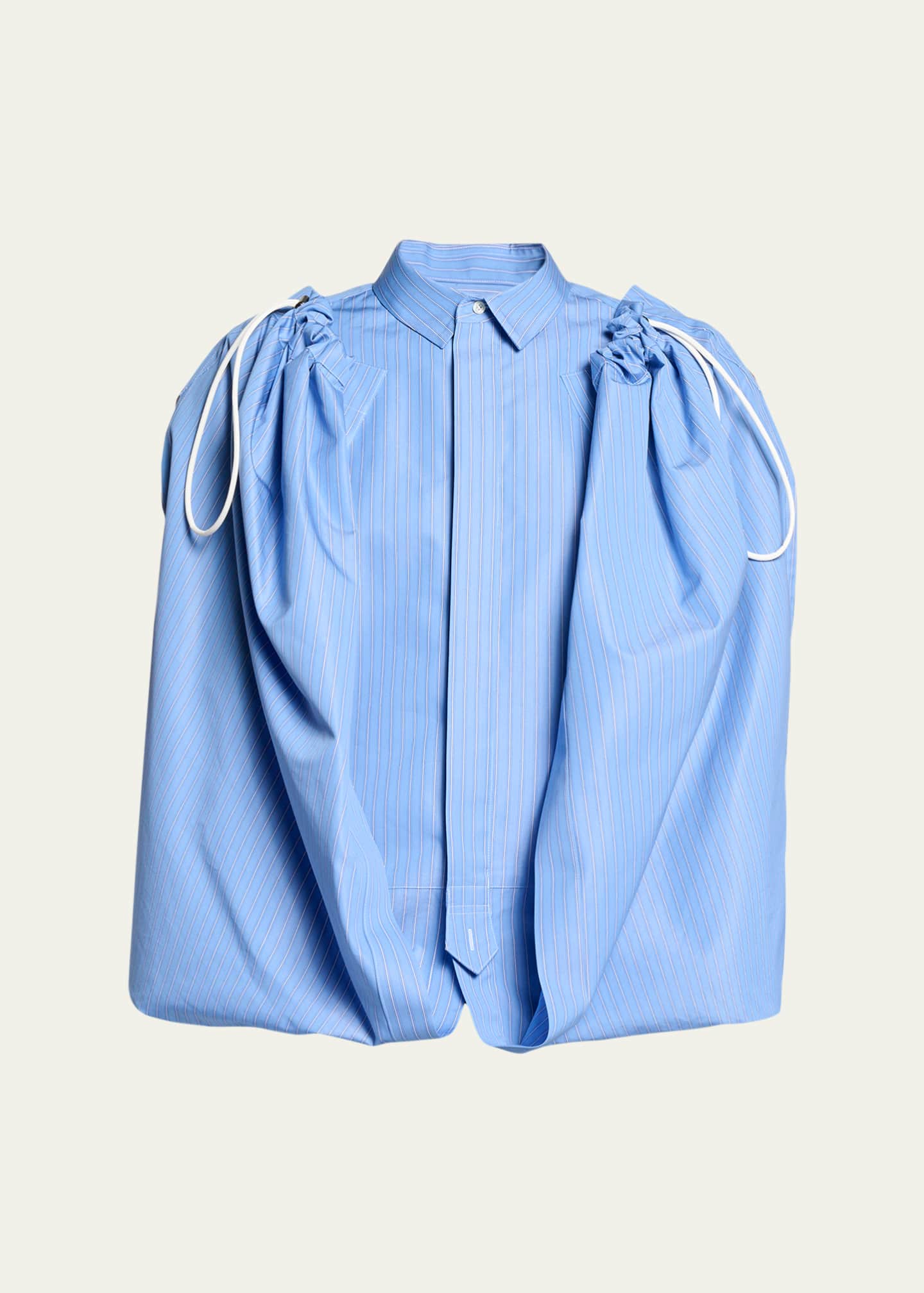 SACAI Striped Cotton Poplin Drawstring Cape Shirt - Bergdorf Goodman