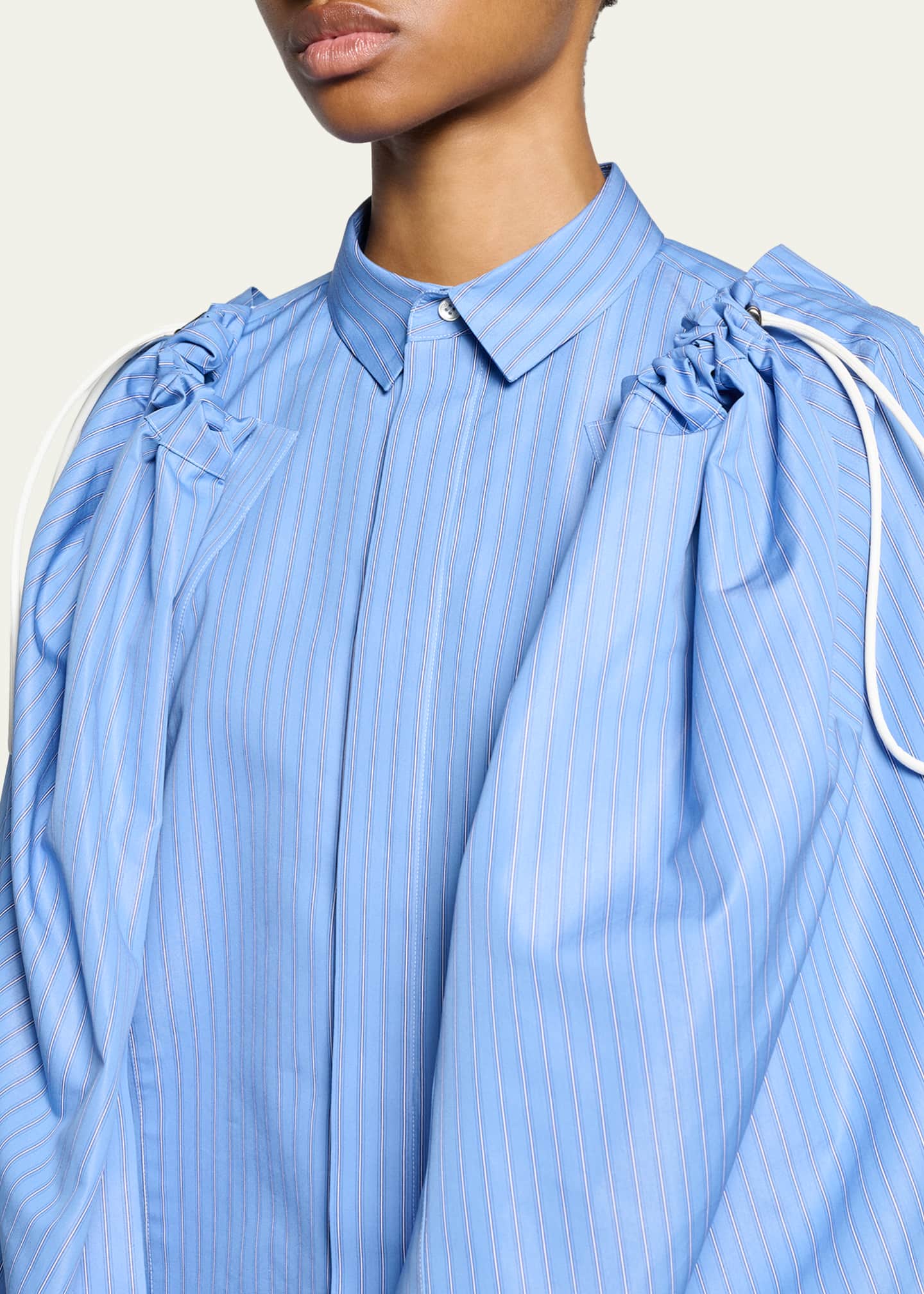 SACAI Striped Cotton Poplin Drawstring Cape Shirt - Bergdorf Goodman