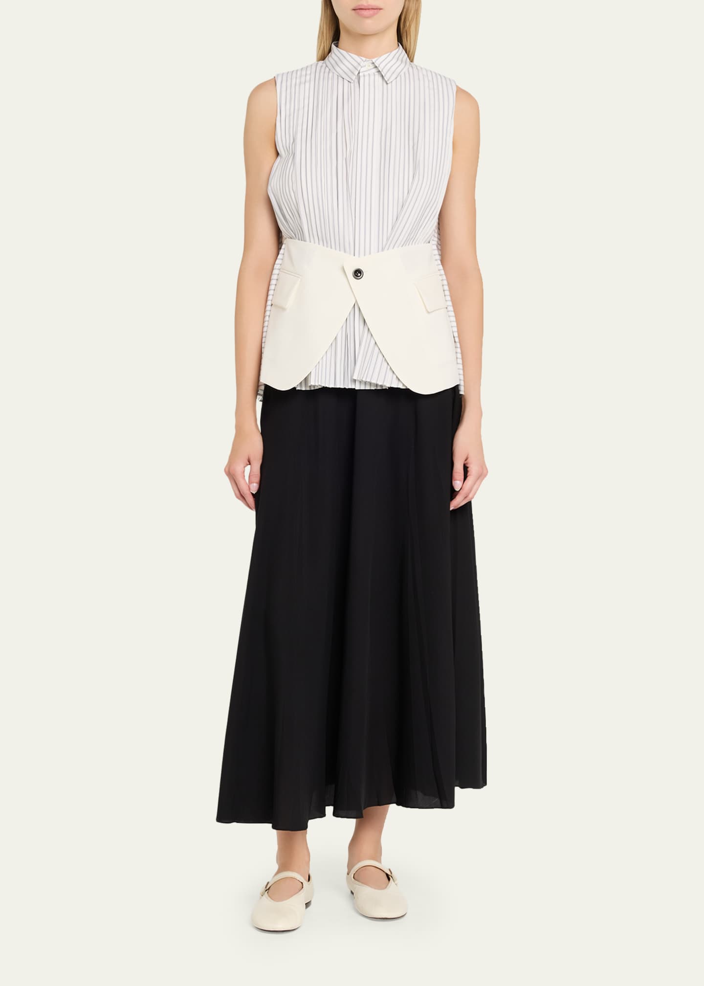 SACAI Striped Poplin x Wool Suiting Panel Sleeveless Shirt