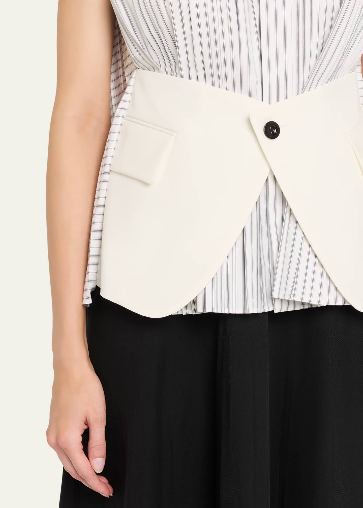 【Y90】sacai 5101 Suiting Tops SACAI Striped Poplin x Wool Suiting Panel Sleeveless Shirt