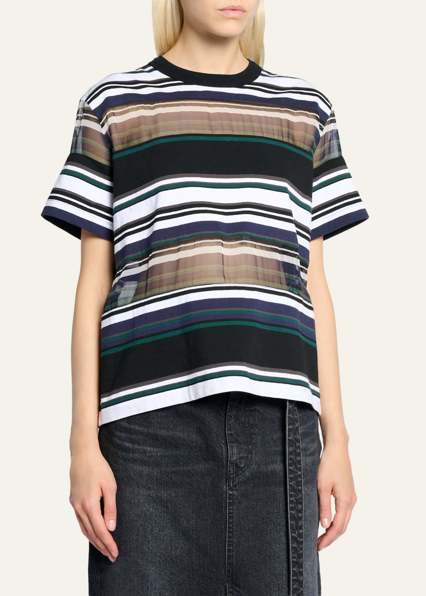 SACAI Striped Jersey Short-Sleeve T-Shirt - Bergdorf Goodman