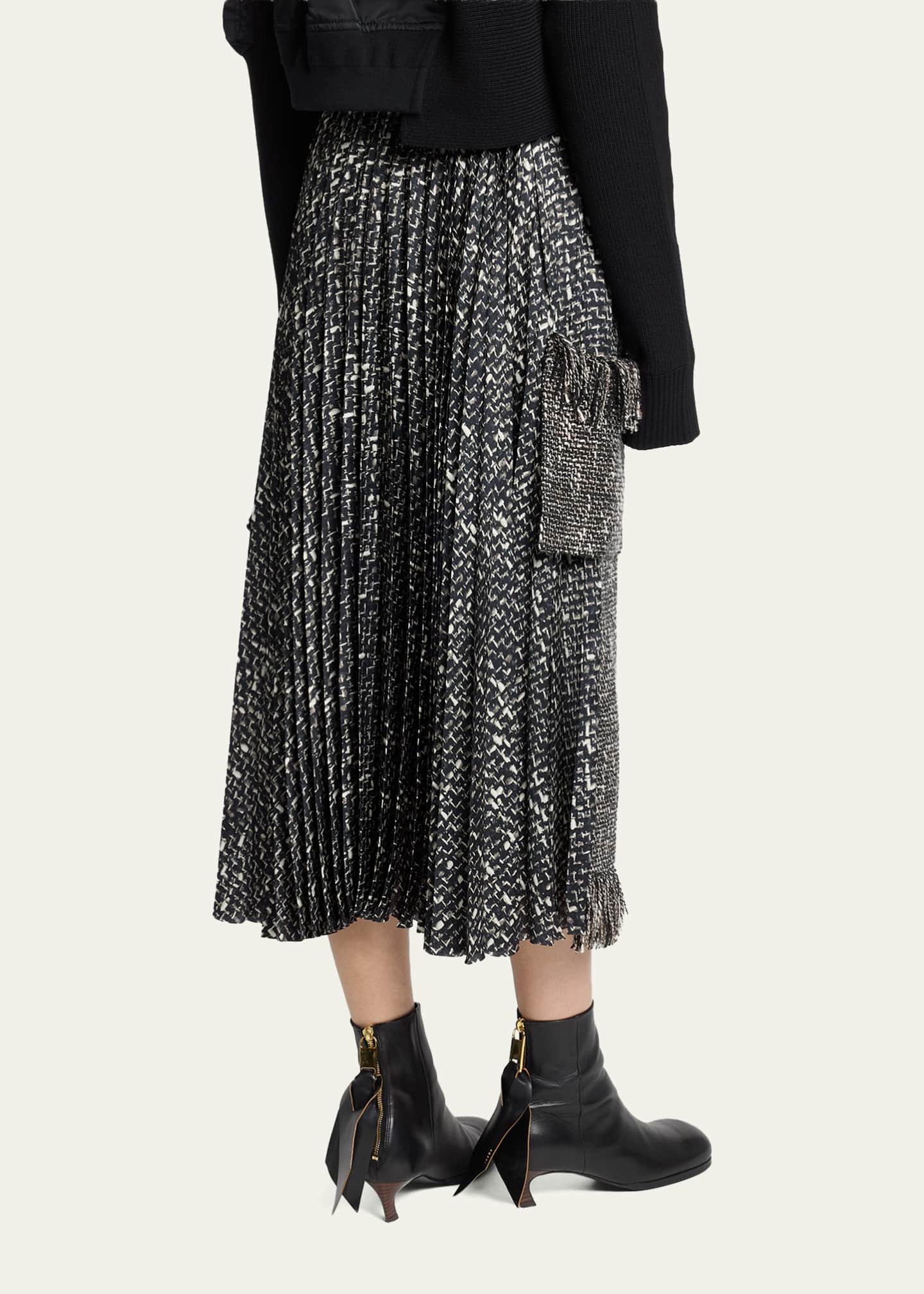 SACAI Mixed-Media Tweed Belted Midi Skirt - Bergdorf Goodman