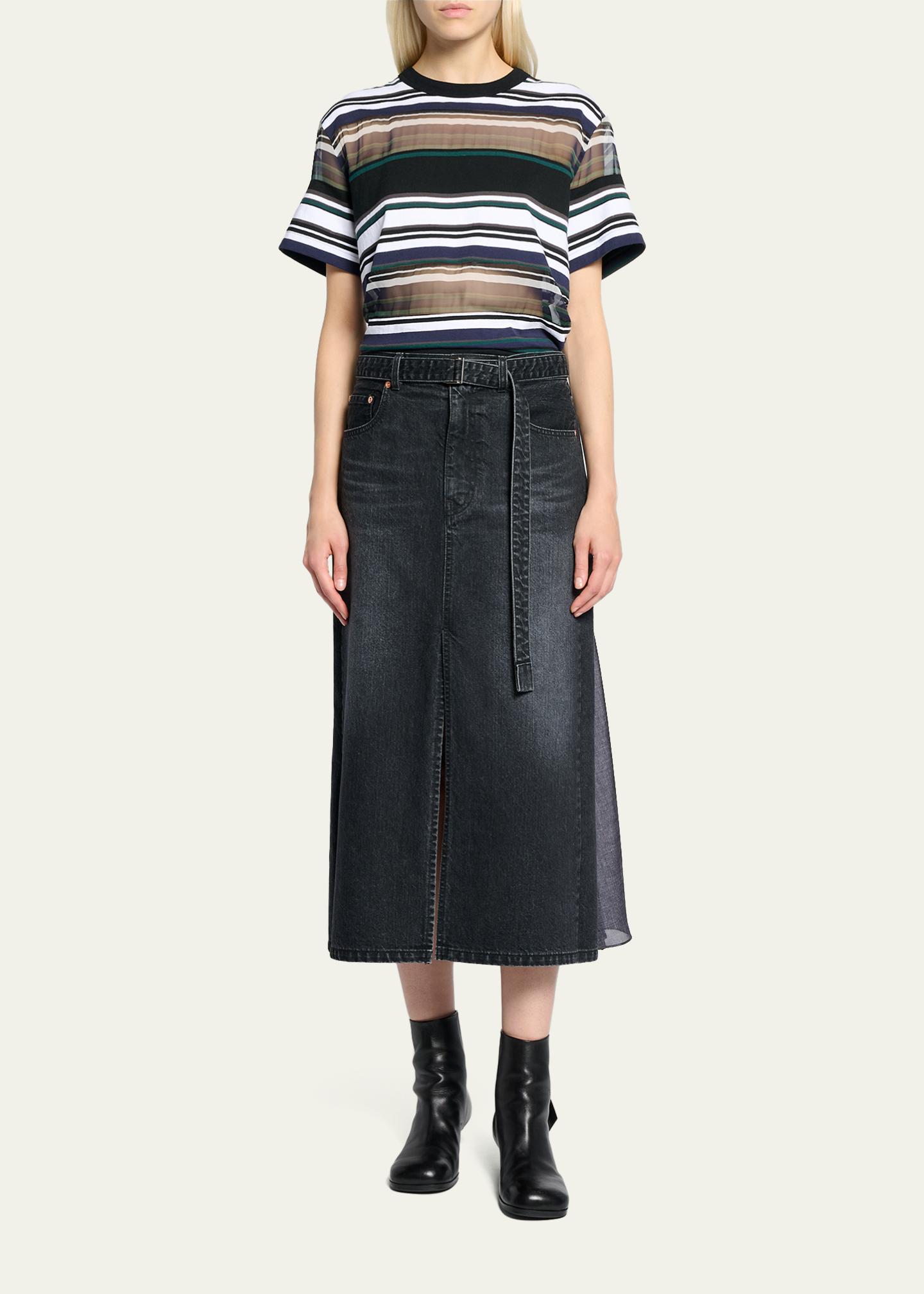 sacai Godet Denim Midi Skirt - Bergdorf Goodman