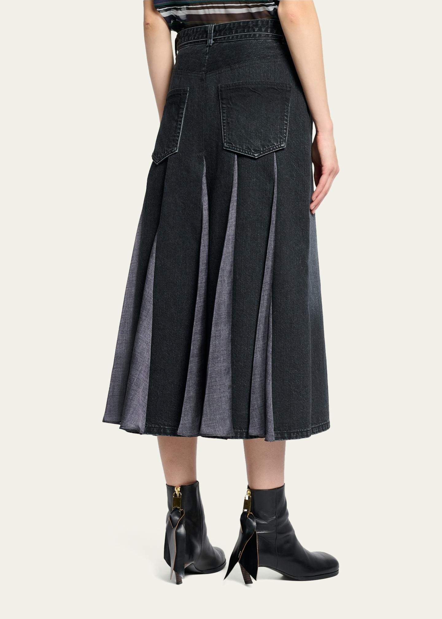 sacai Godet Denim Midi Skirt - Bergdorf Goodman