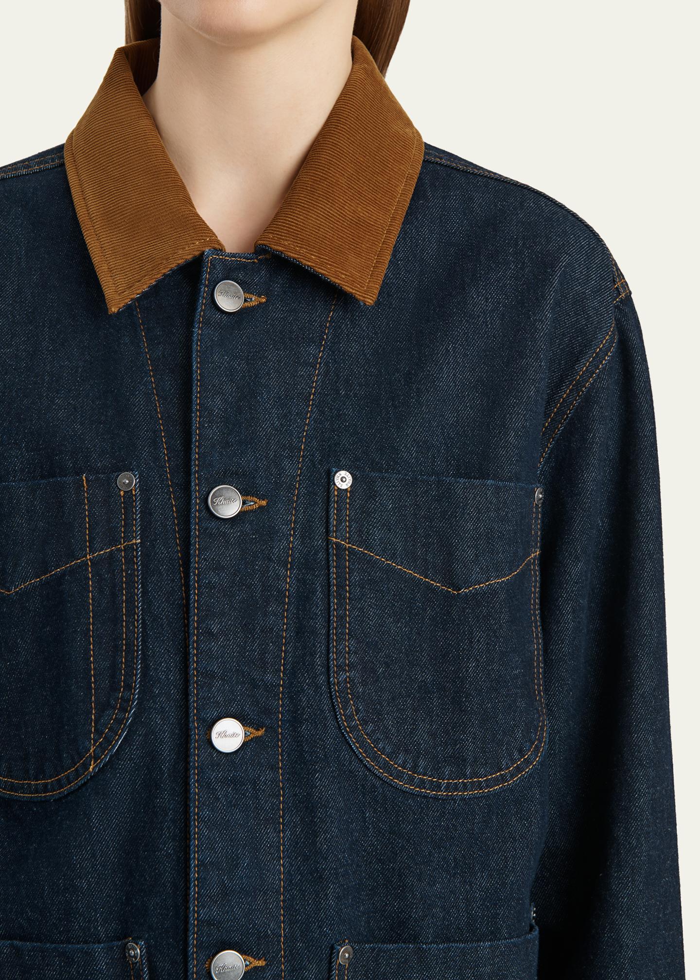 Khaite Wyatt Corduroy-Collar Denim Jacket - Bergdorf Goodman