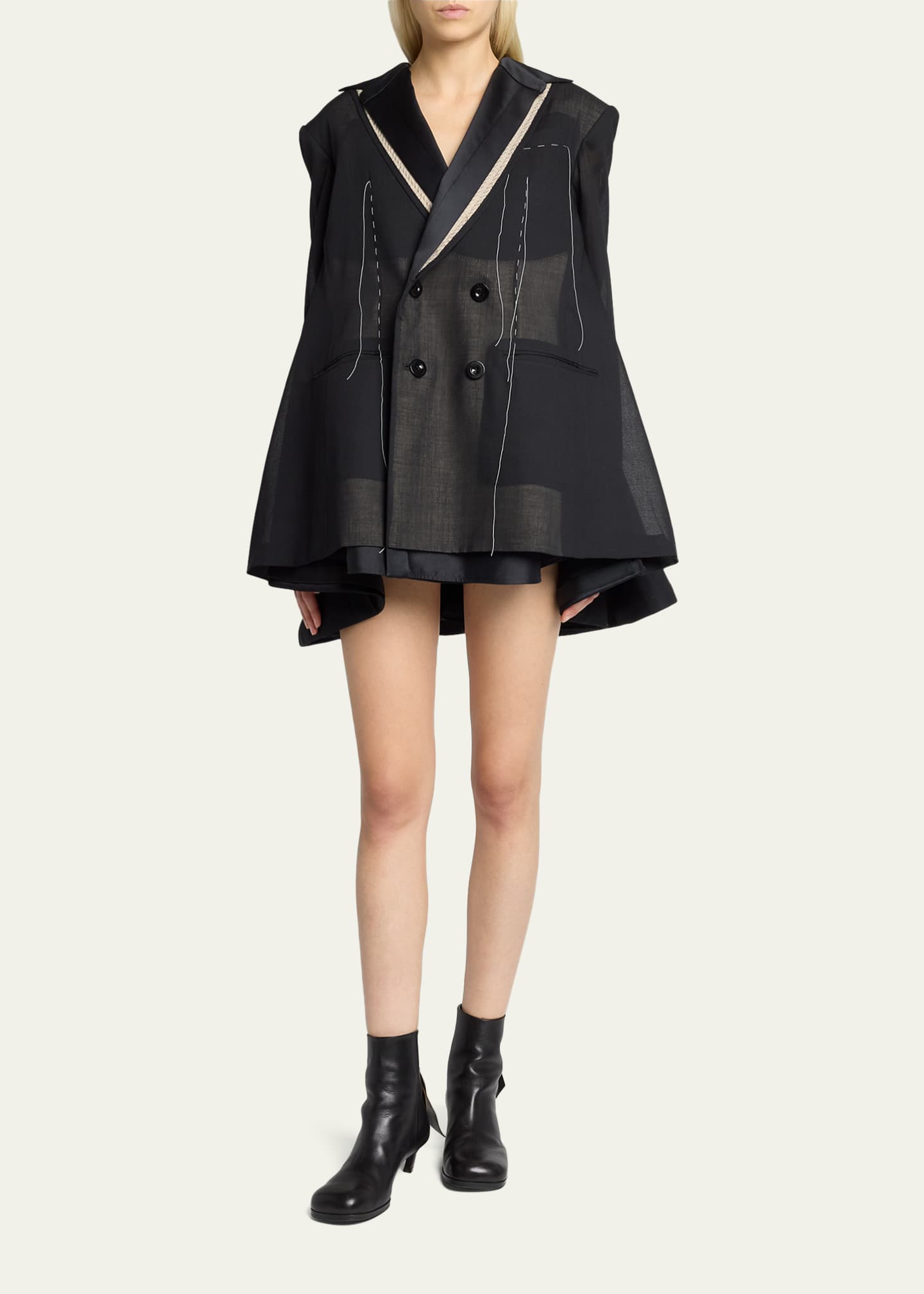SACAI Deconstructed Wool Organza Double-Breasted Jacket - Bergdorf