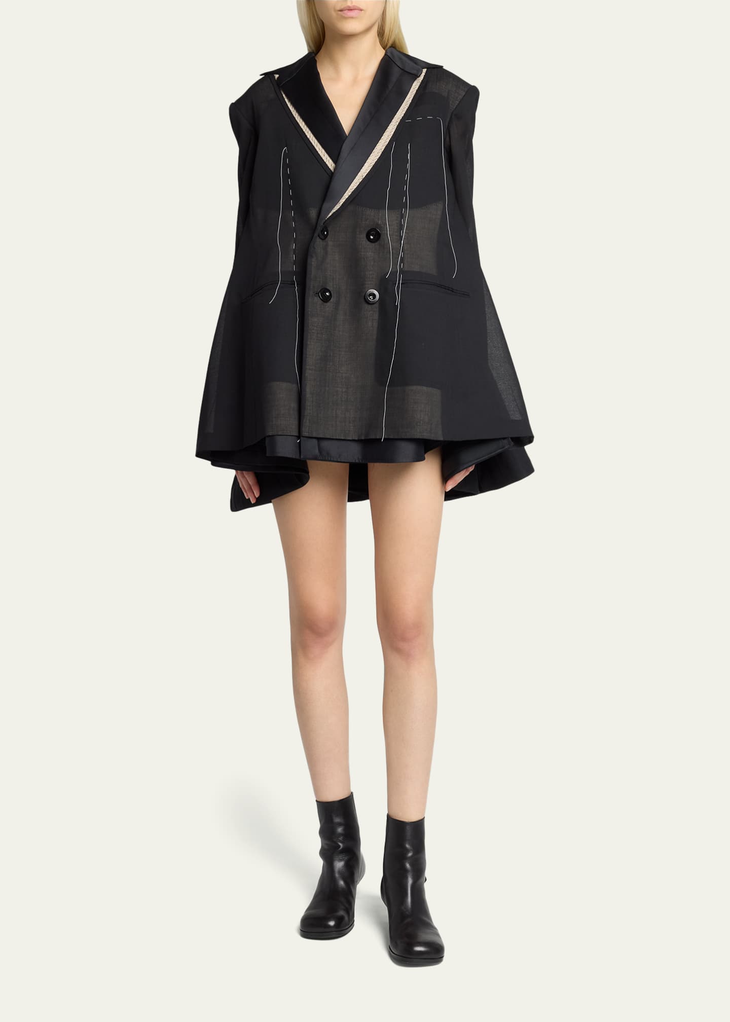 SACAI Deconstructed Wool Organza Double-Breasted Jacket - Bergdorf