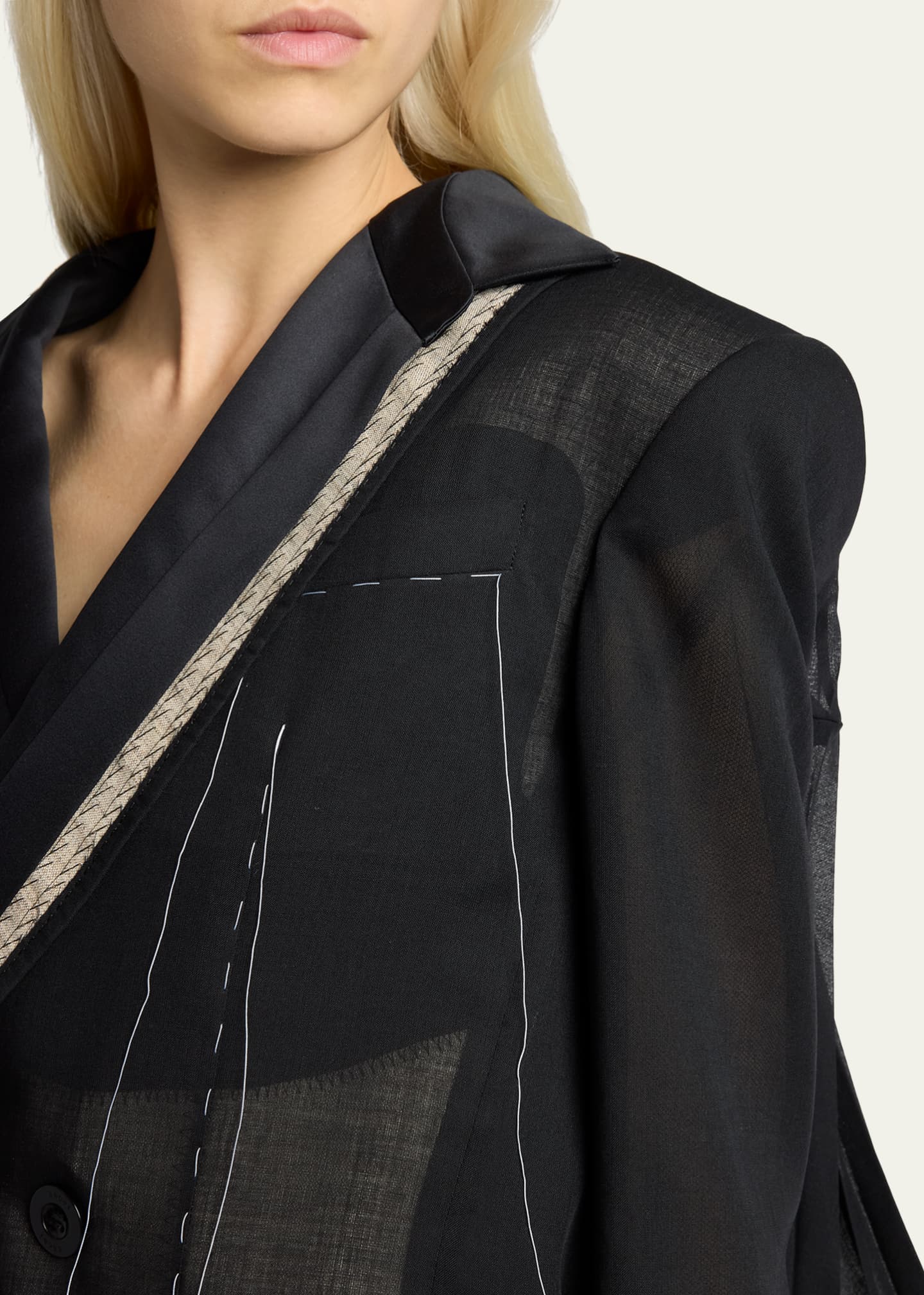 SACAI Deconstructed Wool Organza Double-Breasted Jacket - Bergdorf
