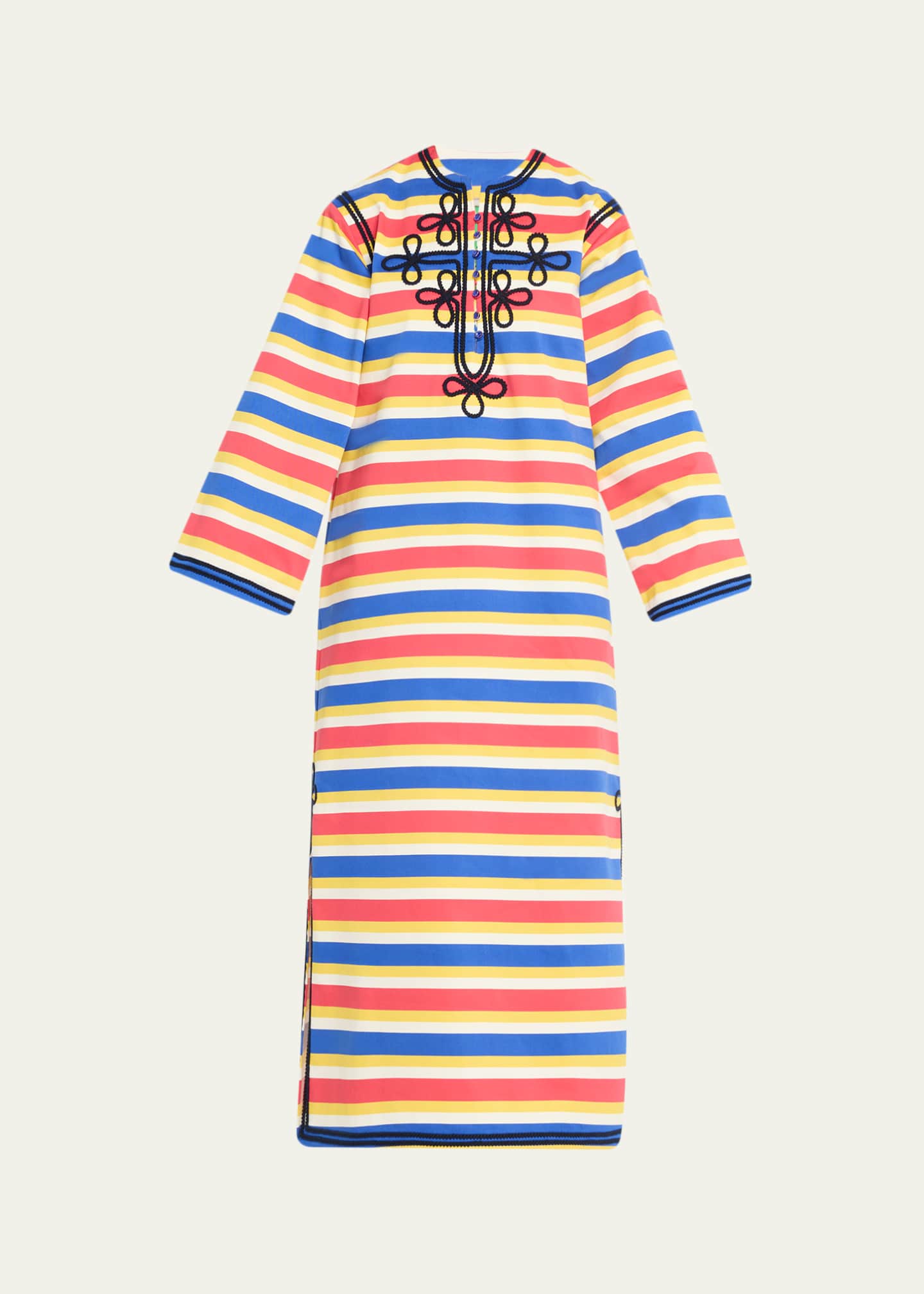 rose embroidered dress Dolce & Gabbana Blue White Striped Embroidered Beach Dress main image 0