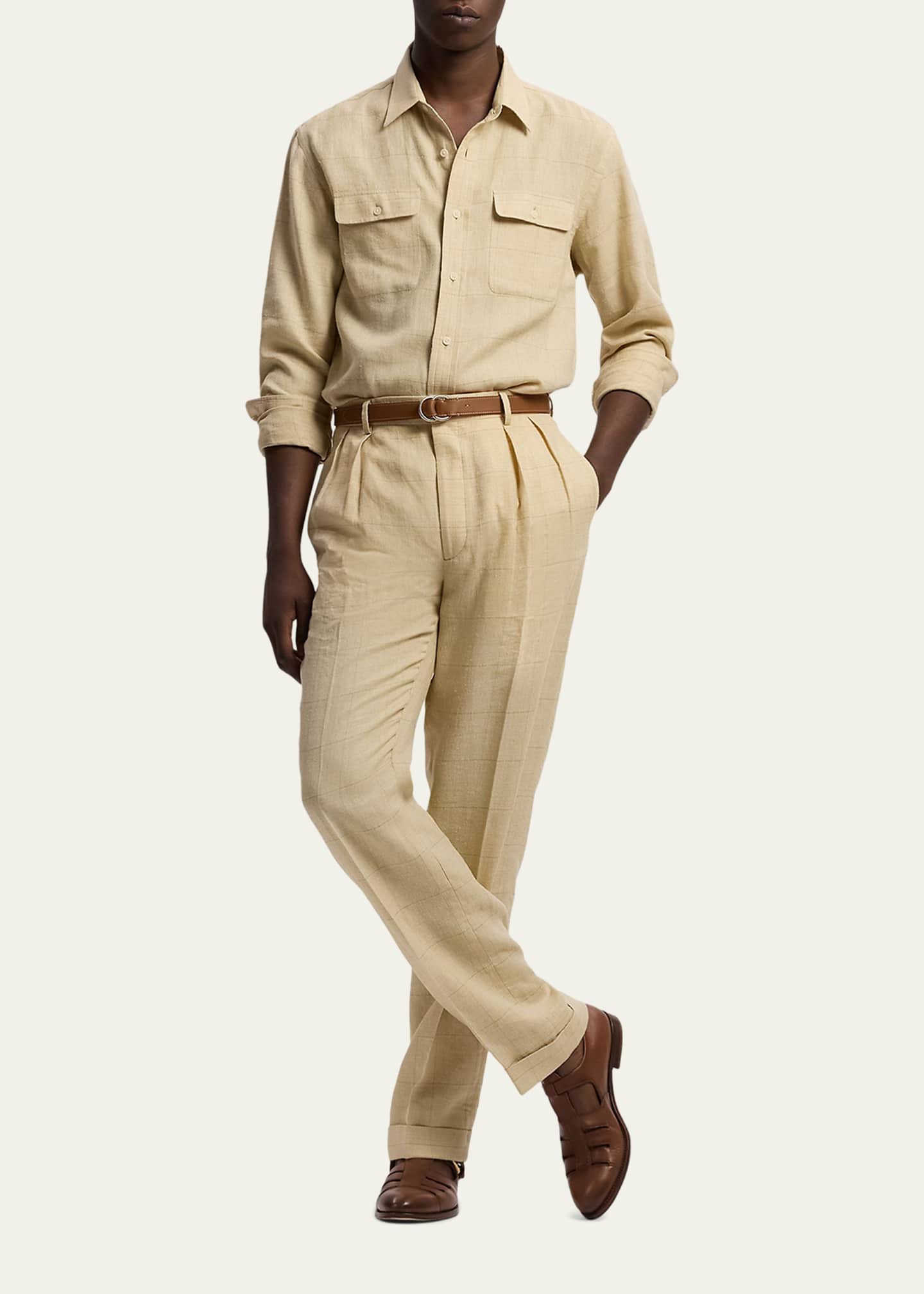 Ralph Lauren Purple label リネンパンツ　イタリア製 Ralph Lauren Purple Label Windowpane Shirt - Bergdorf Goodman