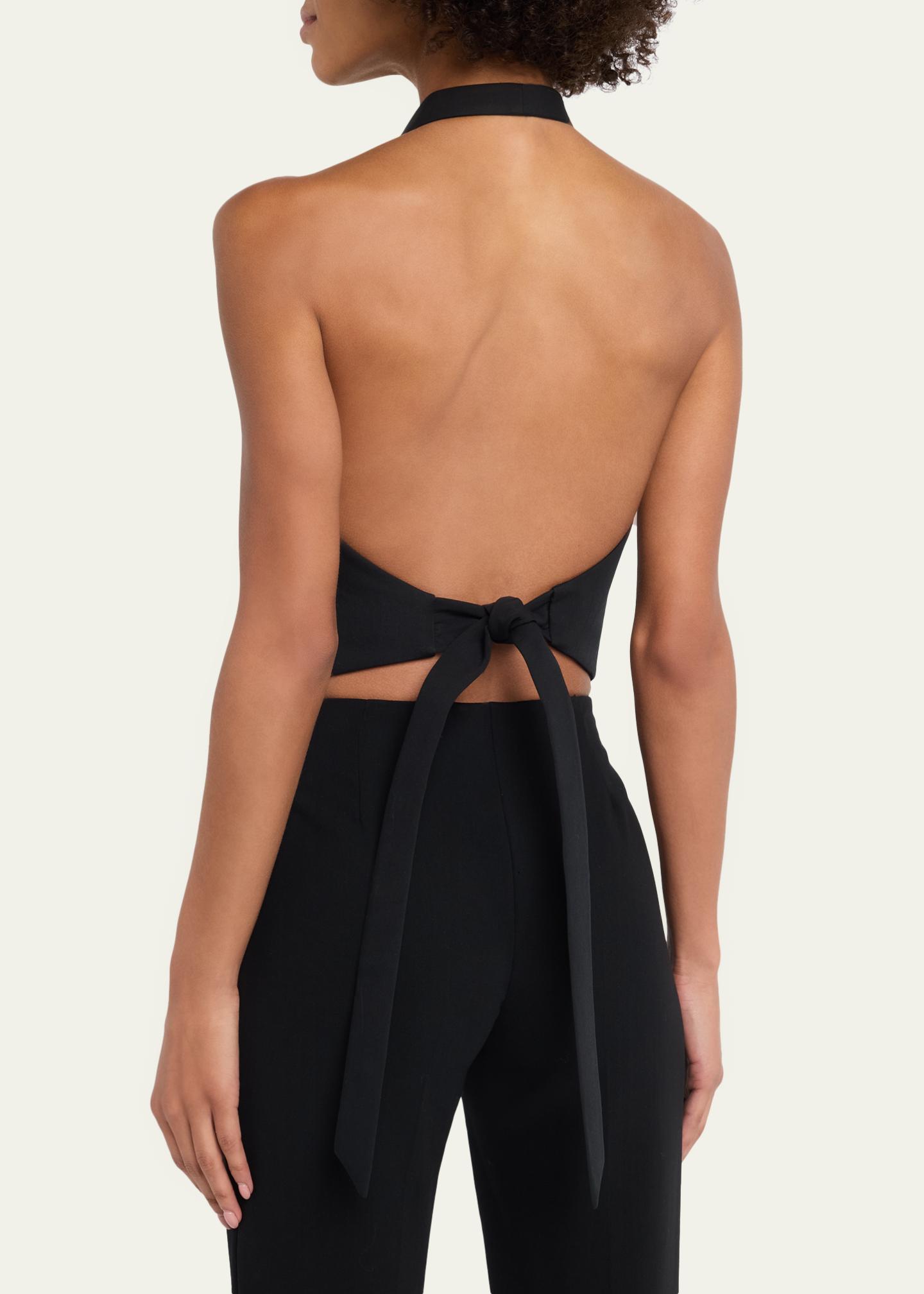backless vest dress A.W.A.K.E. MODE Tie-Back bust 35.4“ Maxi White Casual Mini Dresses Color:Champagne/Pearl (Pictured)