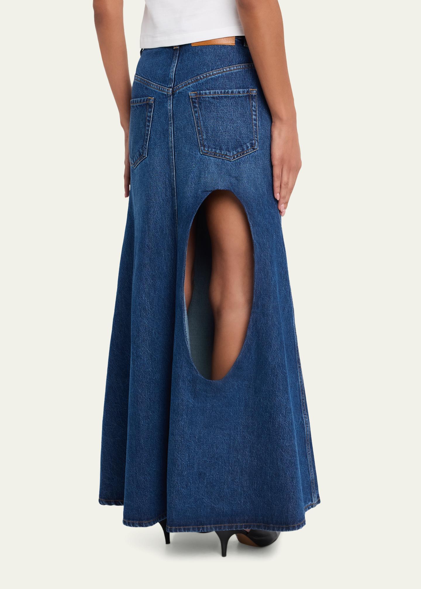 Flared Back To Front Skirt With Cutout Classic Blue Wash