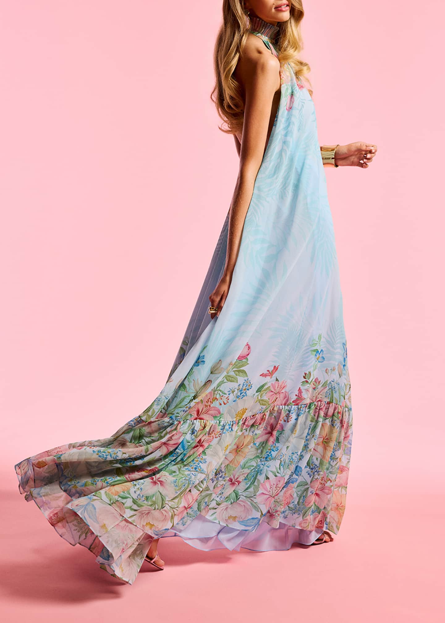 floral chiffon halter dress Teri Jon Chiffon Floral Organza Halter Gown Size 4