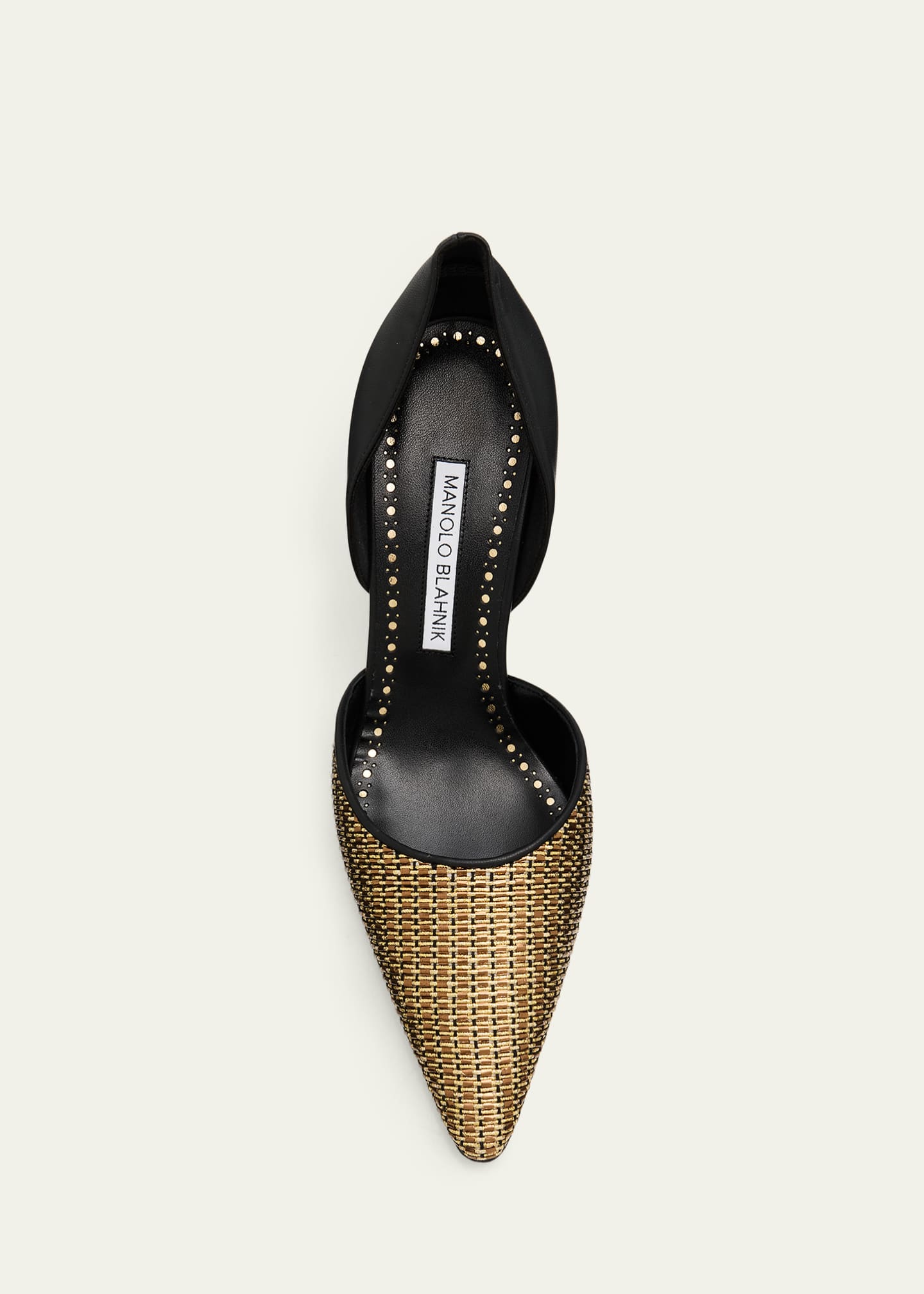 Manolo Blahnik 70mm Taylerbinu Woven Metallic and Leather Pumps