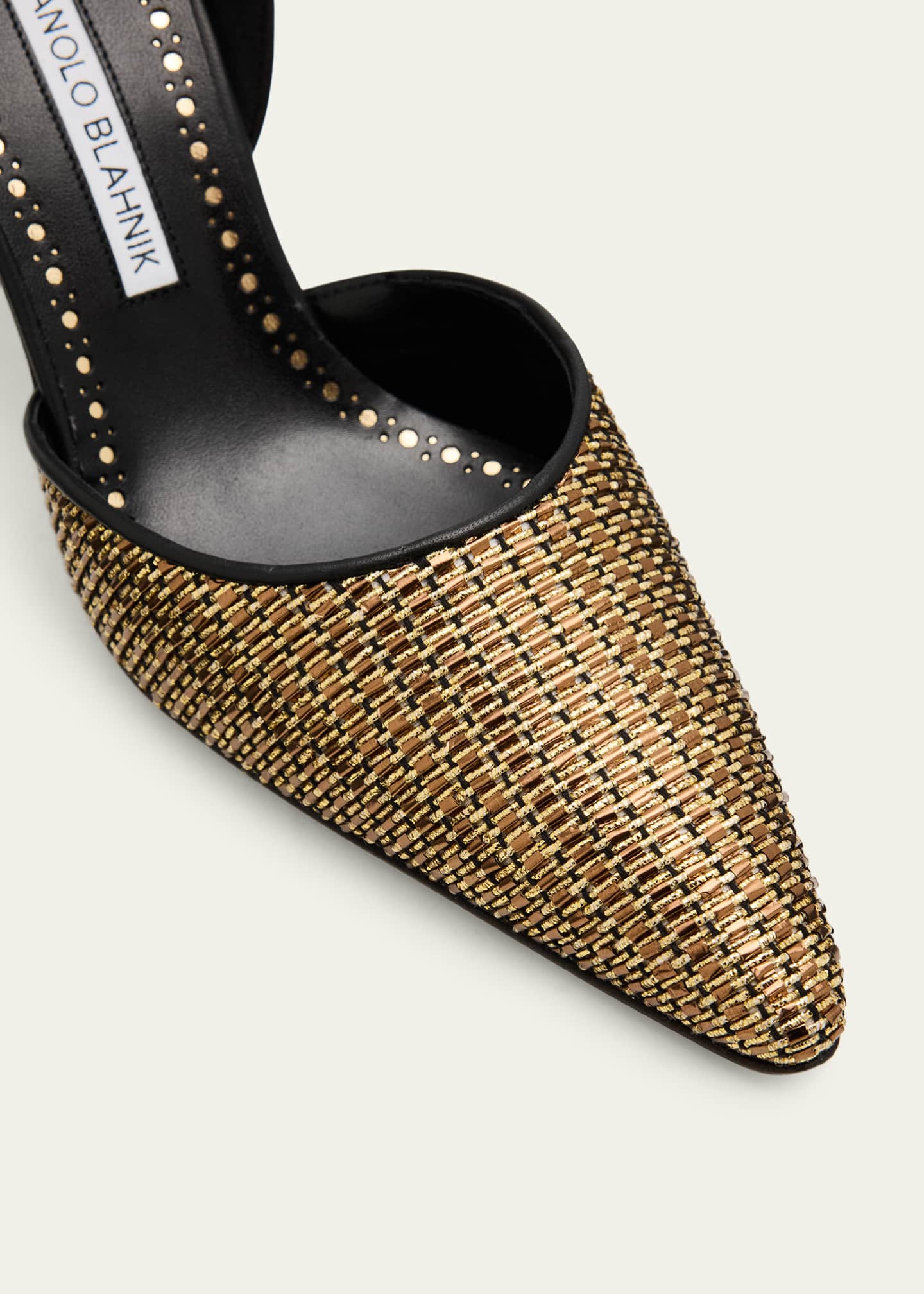 Manolo Blahnik 70mm Taylerbinu Woven Metallic and Leather Pumps