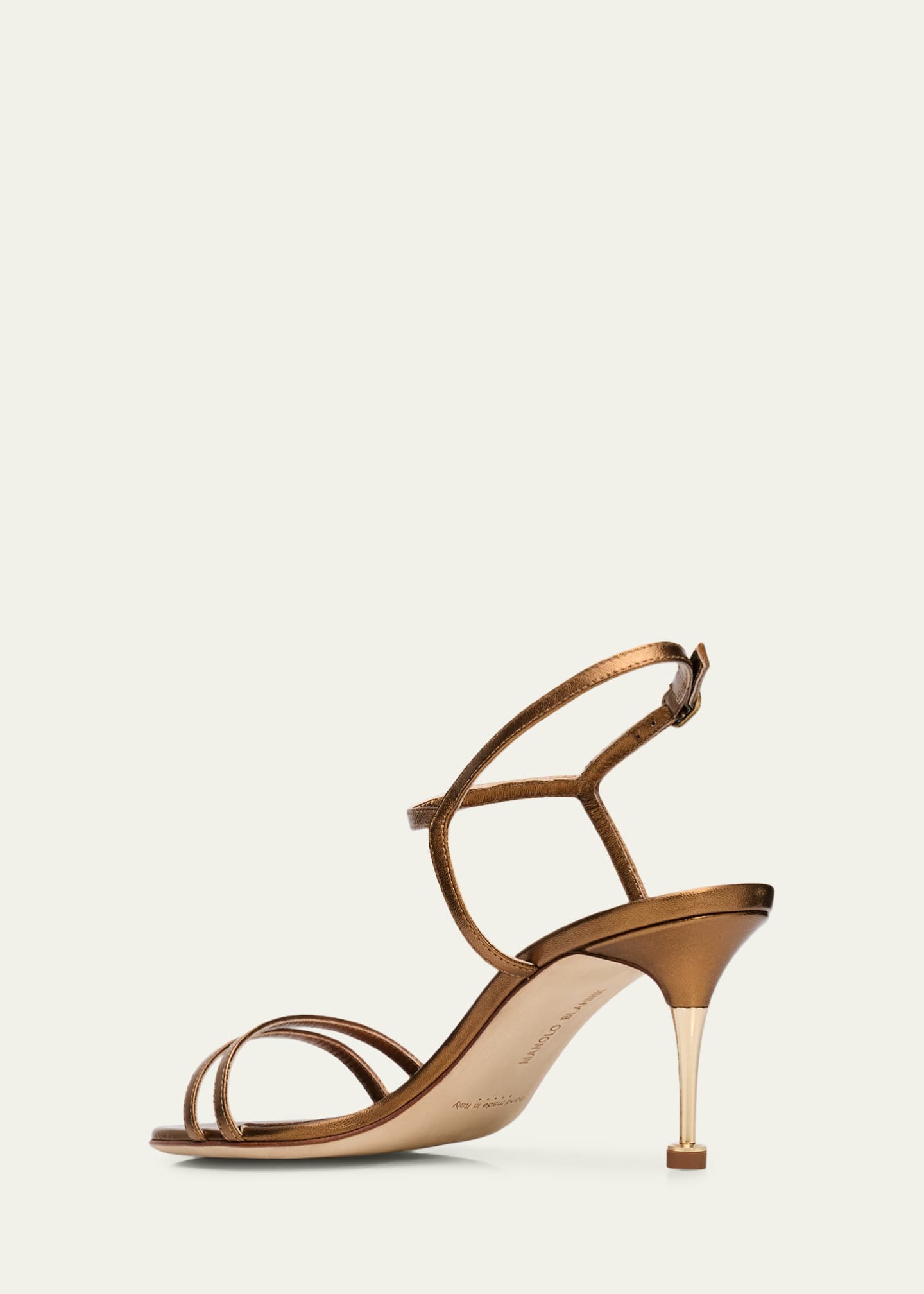 Manolo Blahnik 70mm Ciagalo Metallic Leather Ankle-Strap Sandals