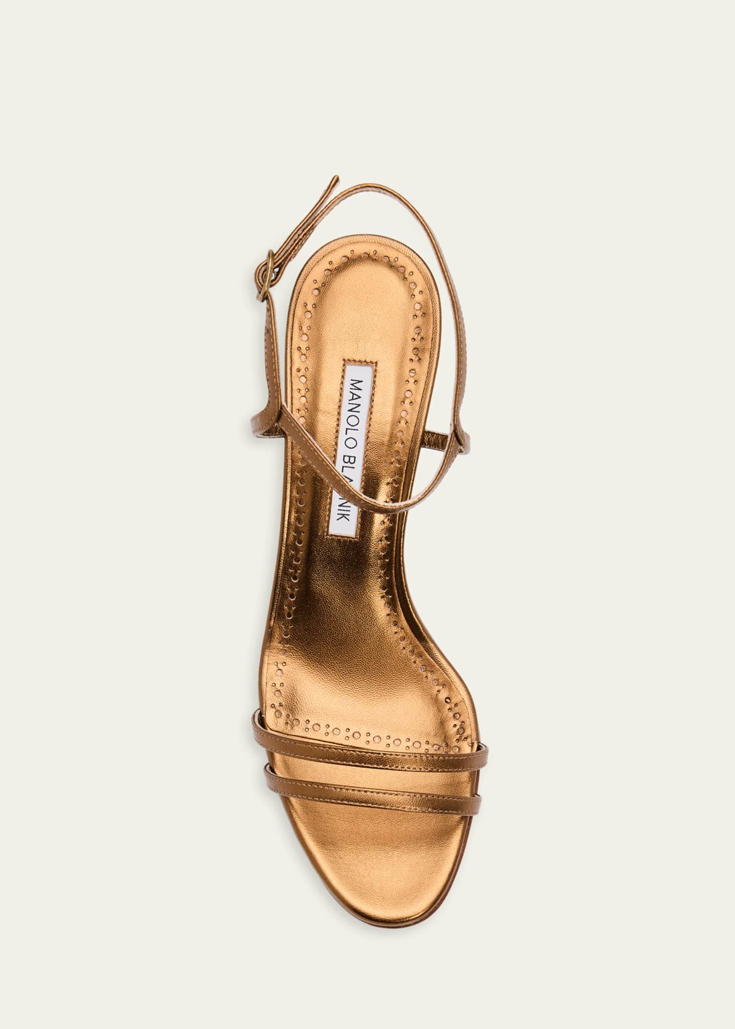 Manolo Blahnik 70mm Ciagalo Metallic Leather Ankle-Strap Sandals