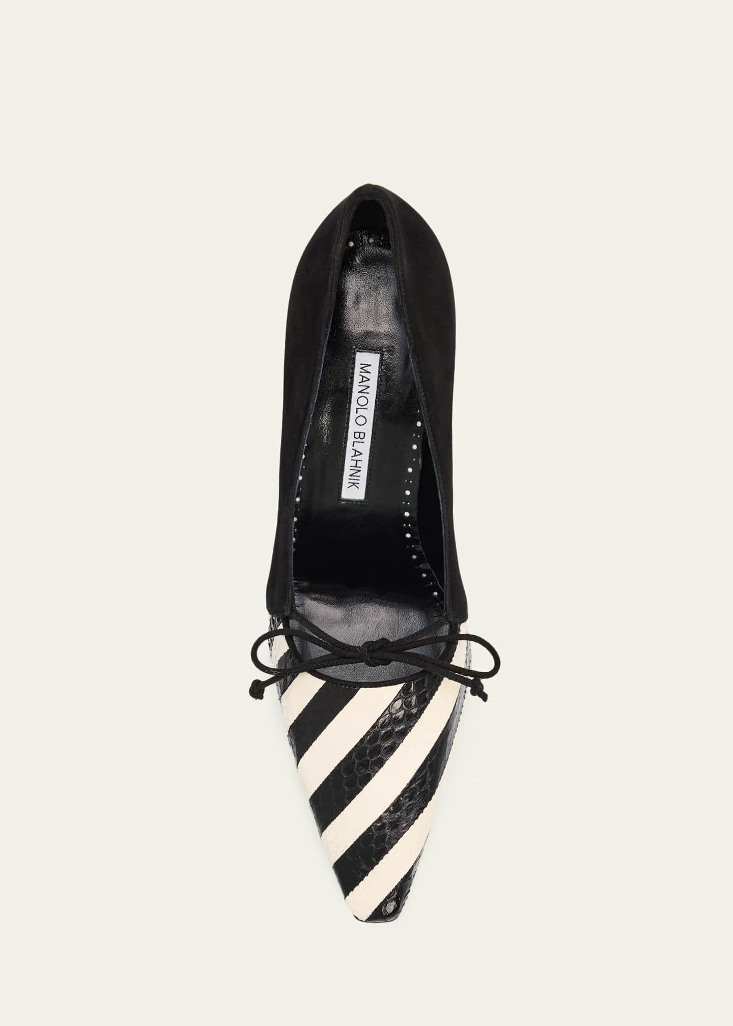 Manolo Blahnik 90mm Trillo Striped Python and Suede Pumps
