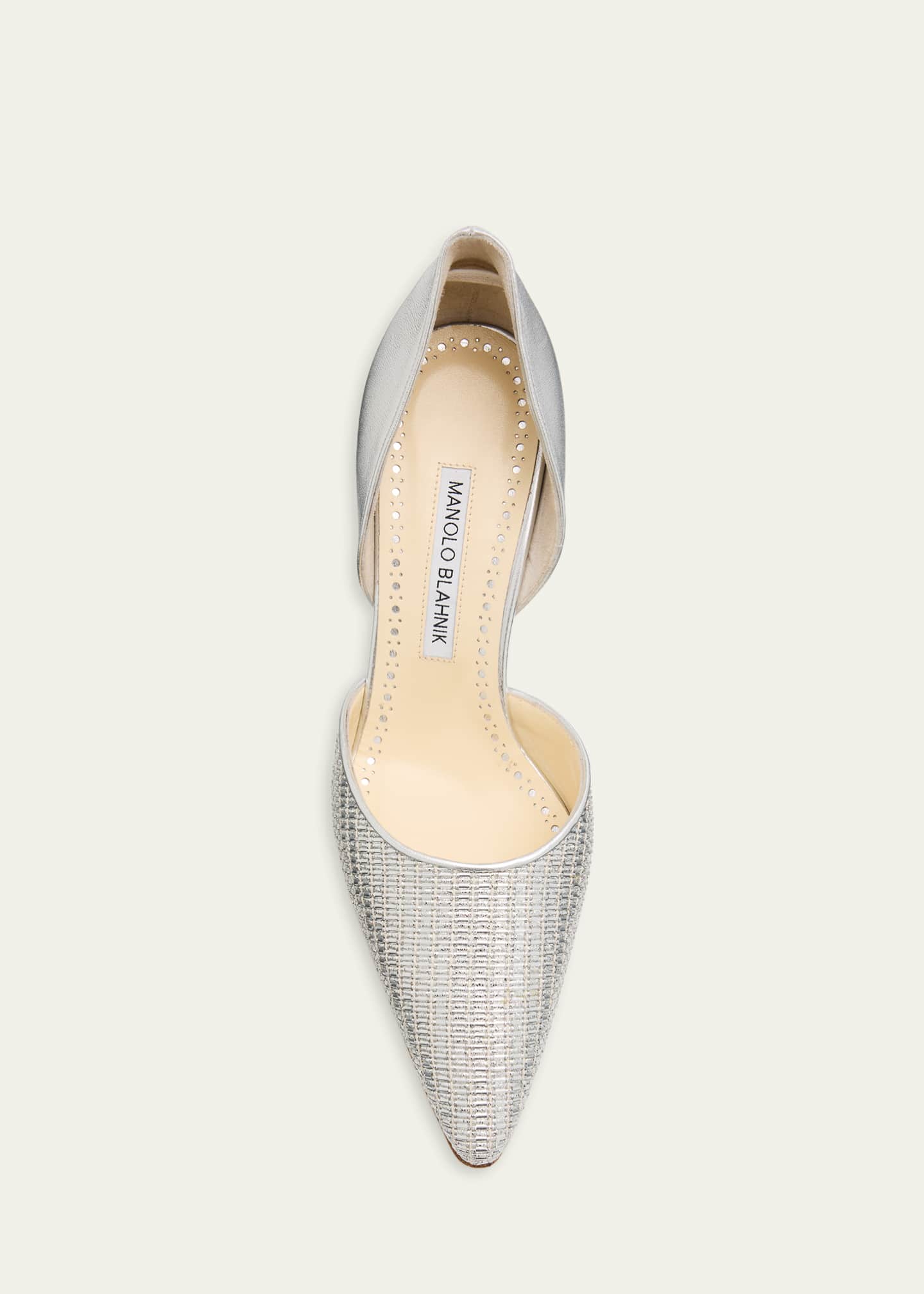 Manolo Blahnik 70mm Taylerbinu Woven Metallic Leather Pumps
