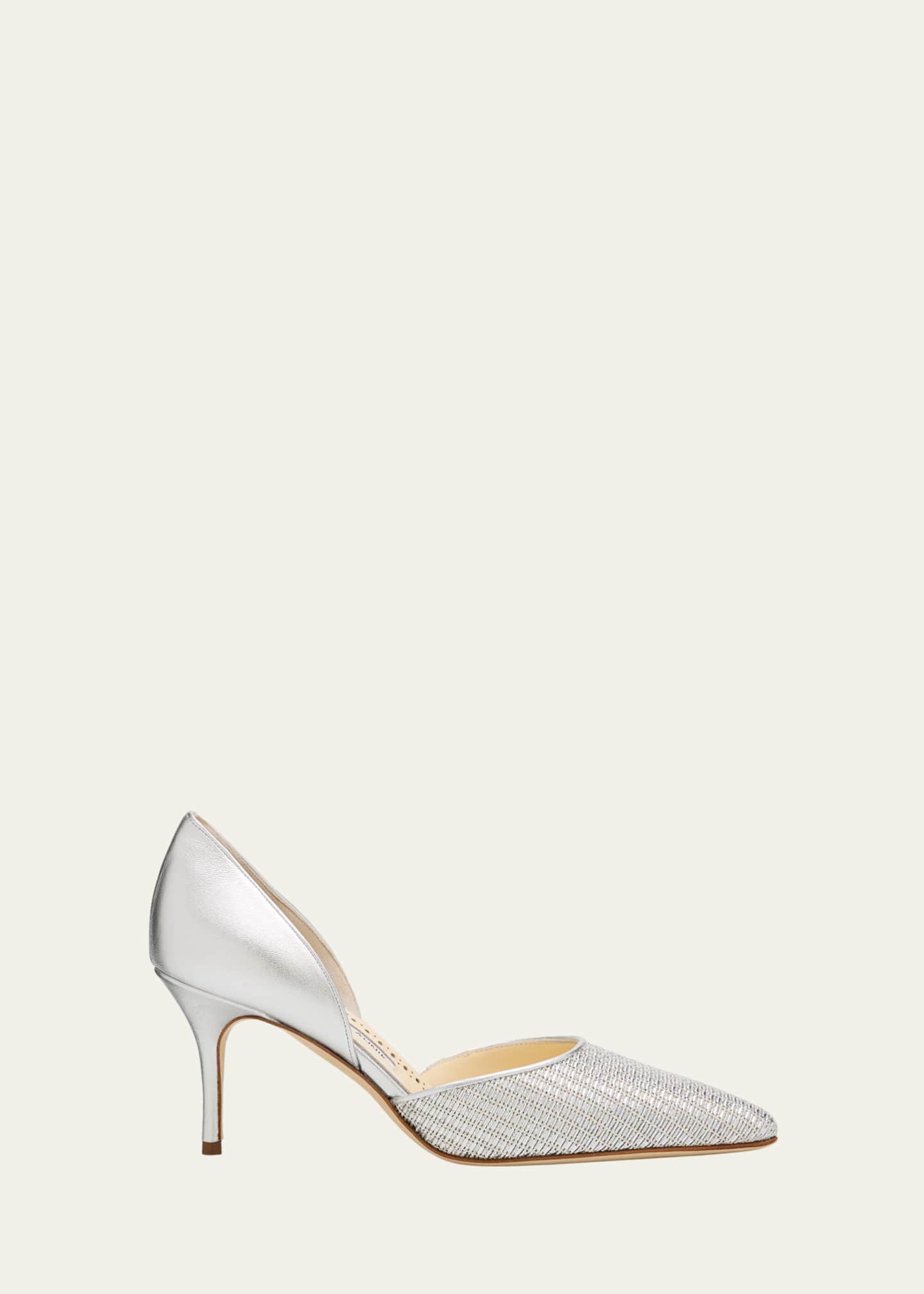 Manolo Blahnik 70mm Taylerbinu Woven Metallic Leather Pumps