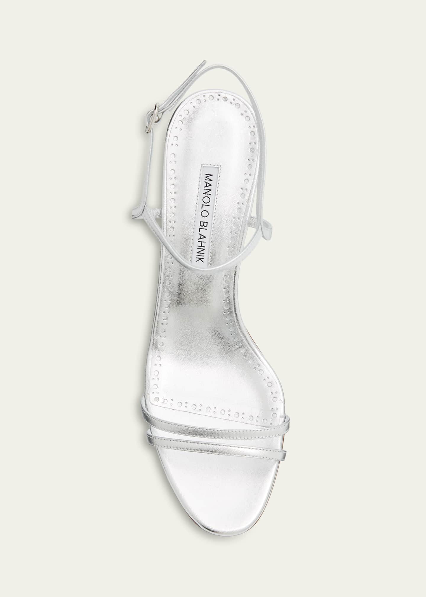 Manolo Blahnik 105mm Ciagalo Metallic Leather Sandals - Bergdorf
