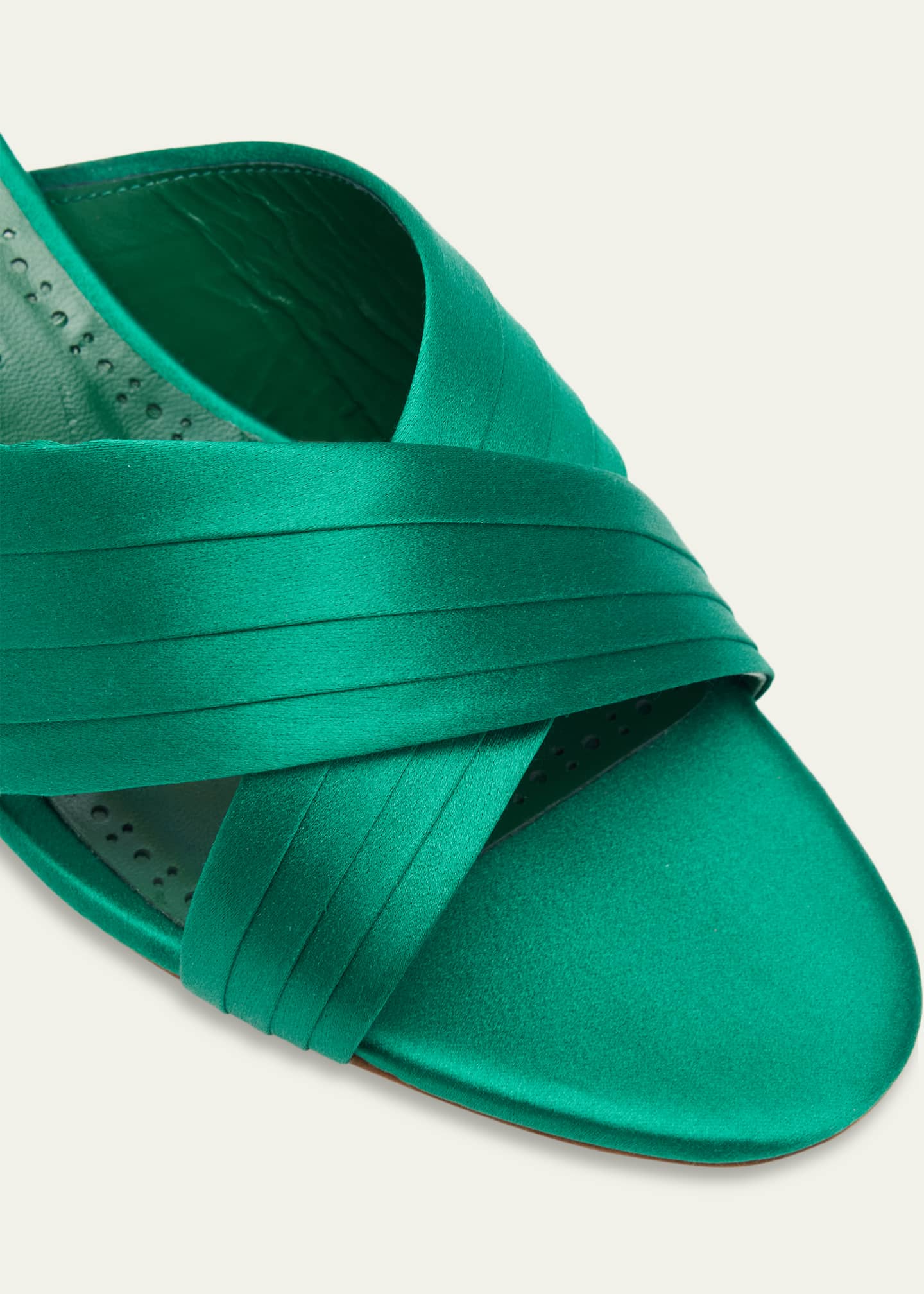 Manolo Blahnik Vieramul Pleated Satin Kitten-Heel Mule Sandals