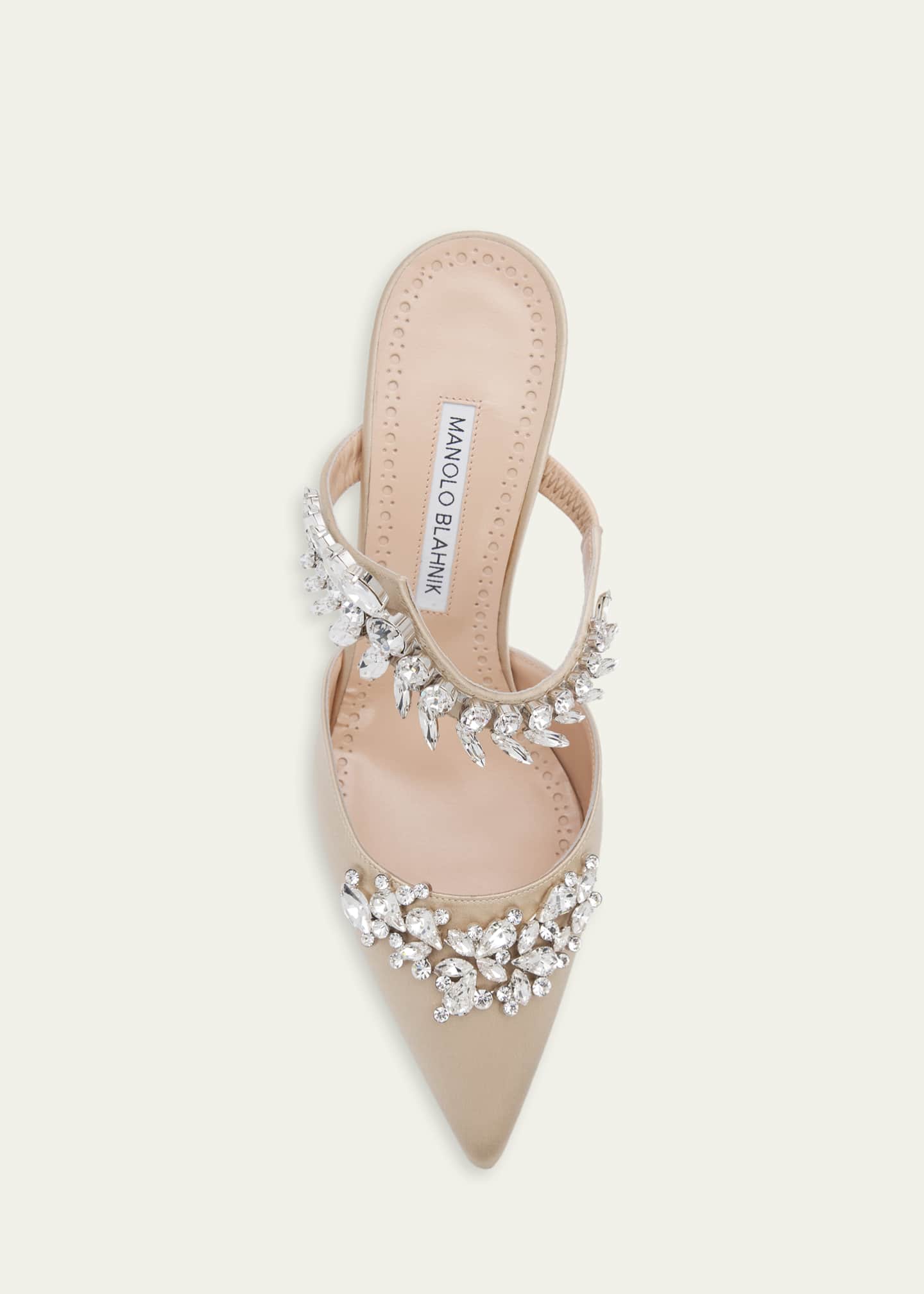 Manolo Blahnik 90mm Lurum Embellished Satin Mule Pumps - Bergdorf