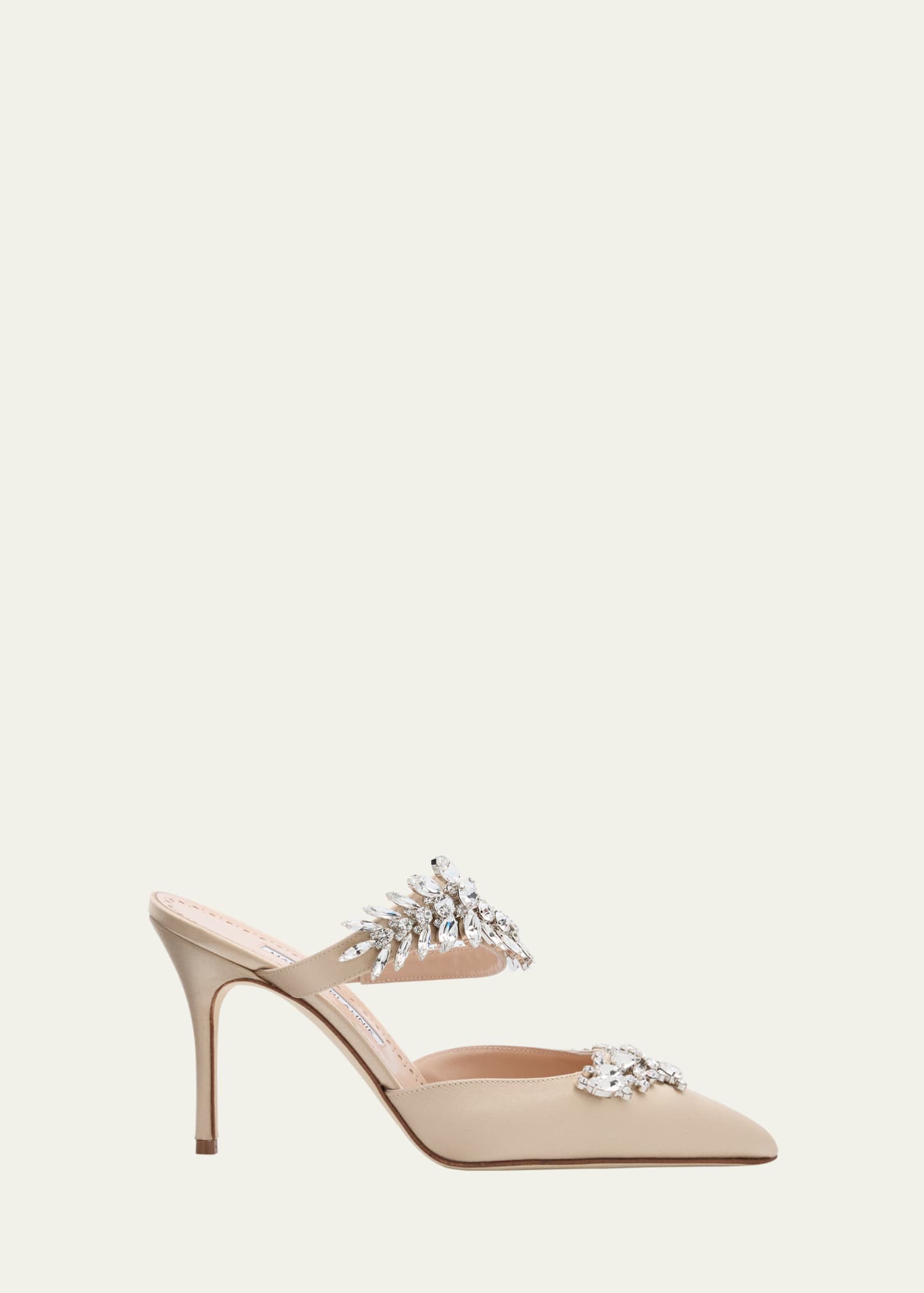 Manolo Blahnik 90mm Lurum Embellished Satin Mule Pumps - Bergdorf