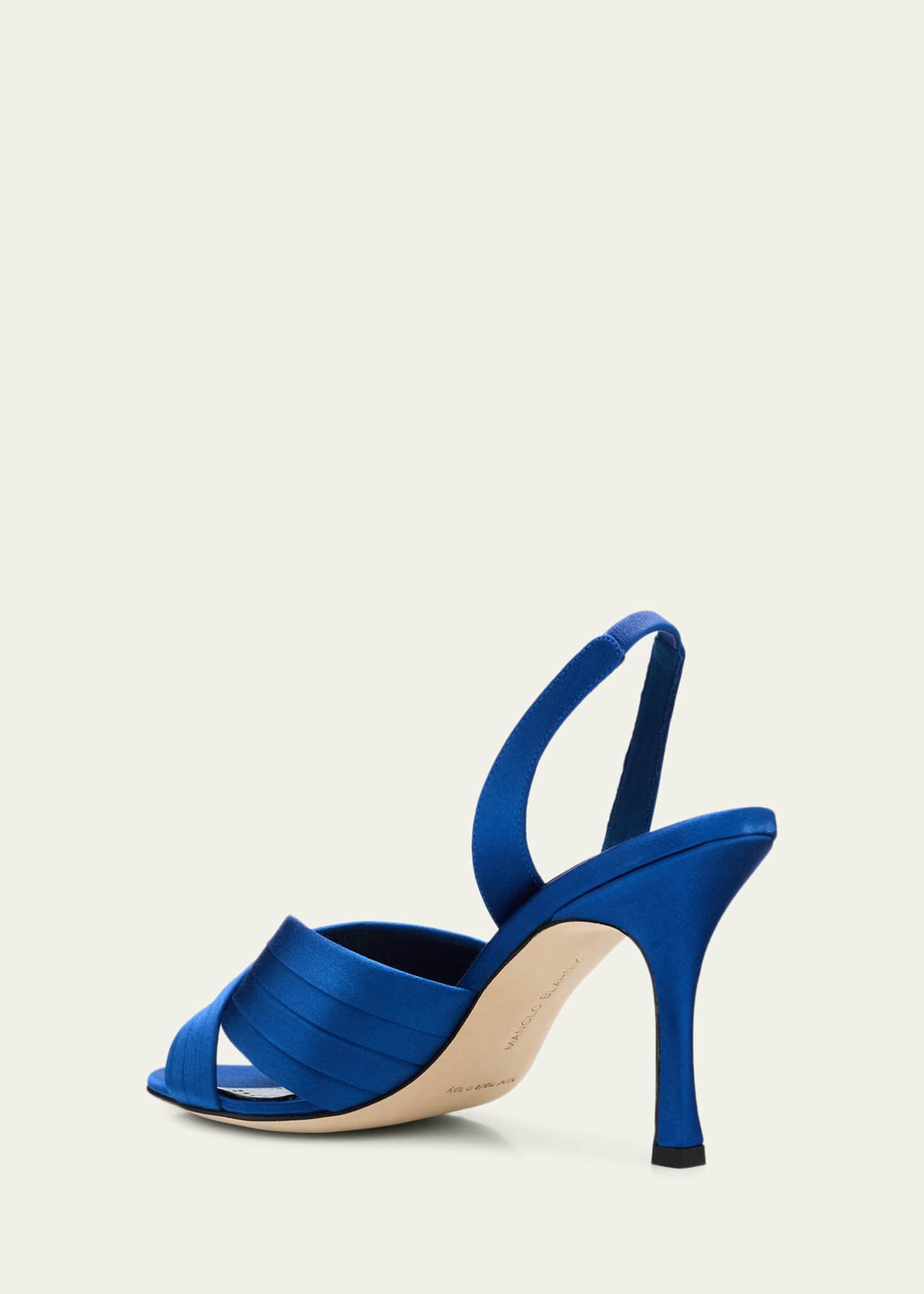 Manolo Blahnik 90mm Vierasan Pleated Satin Sandals - Bergdorf Goodman