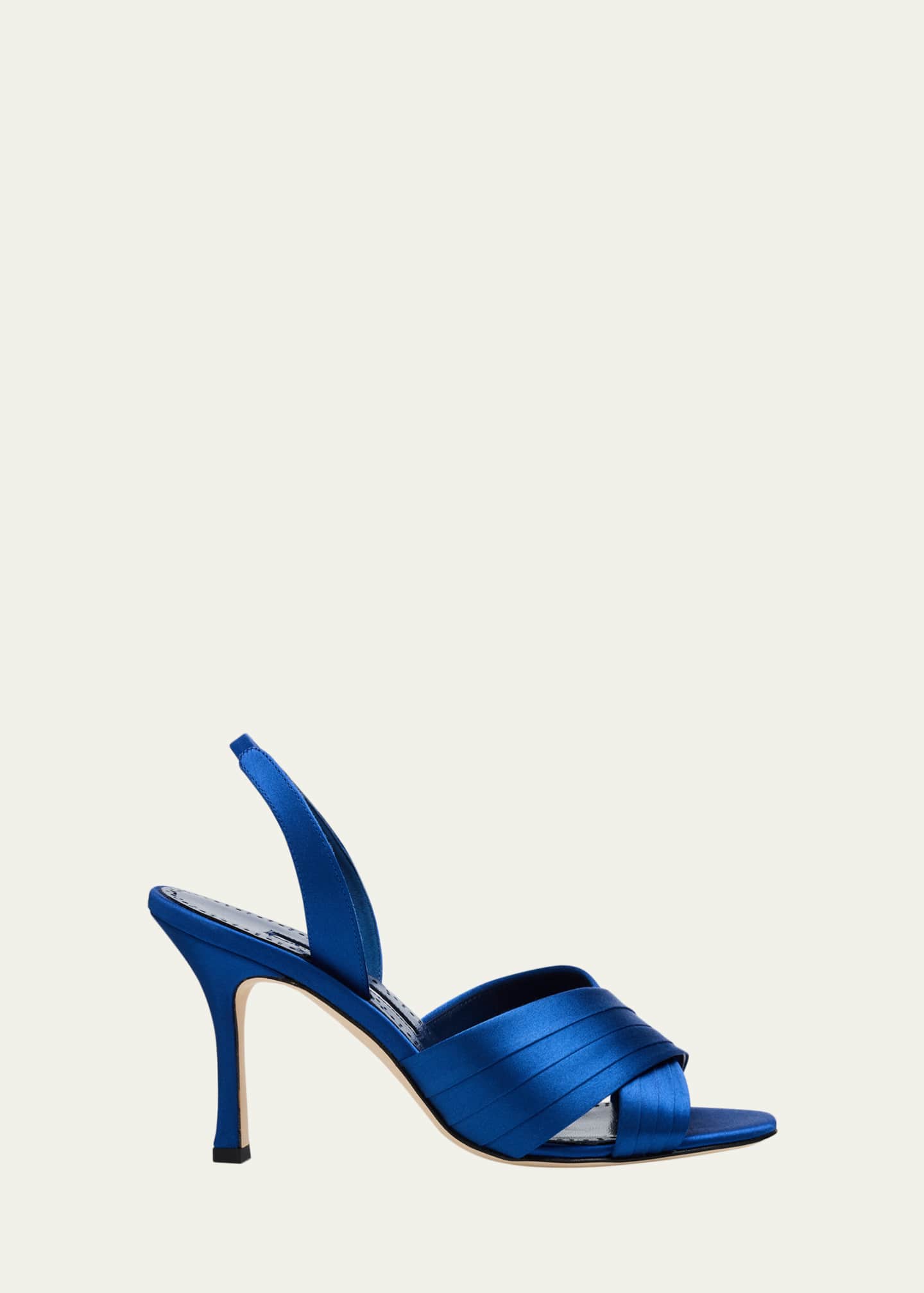 Manolo Blahnik 90mm Vierasan Pleated Satin Sandals - Bergdorf Goodman