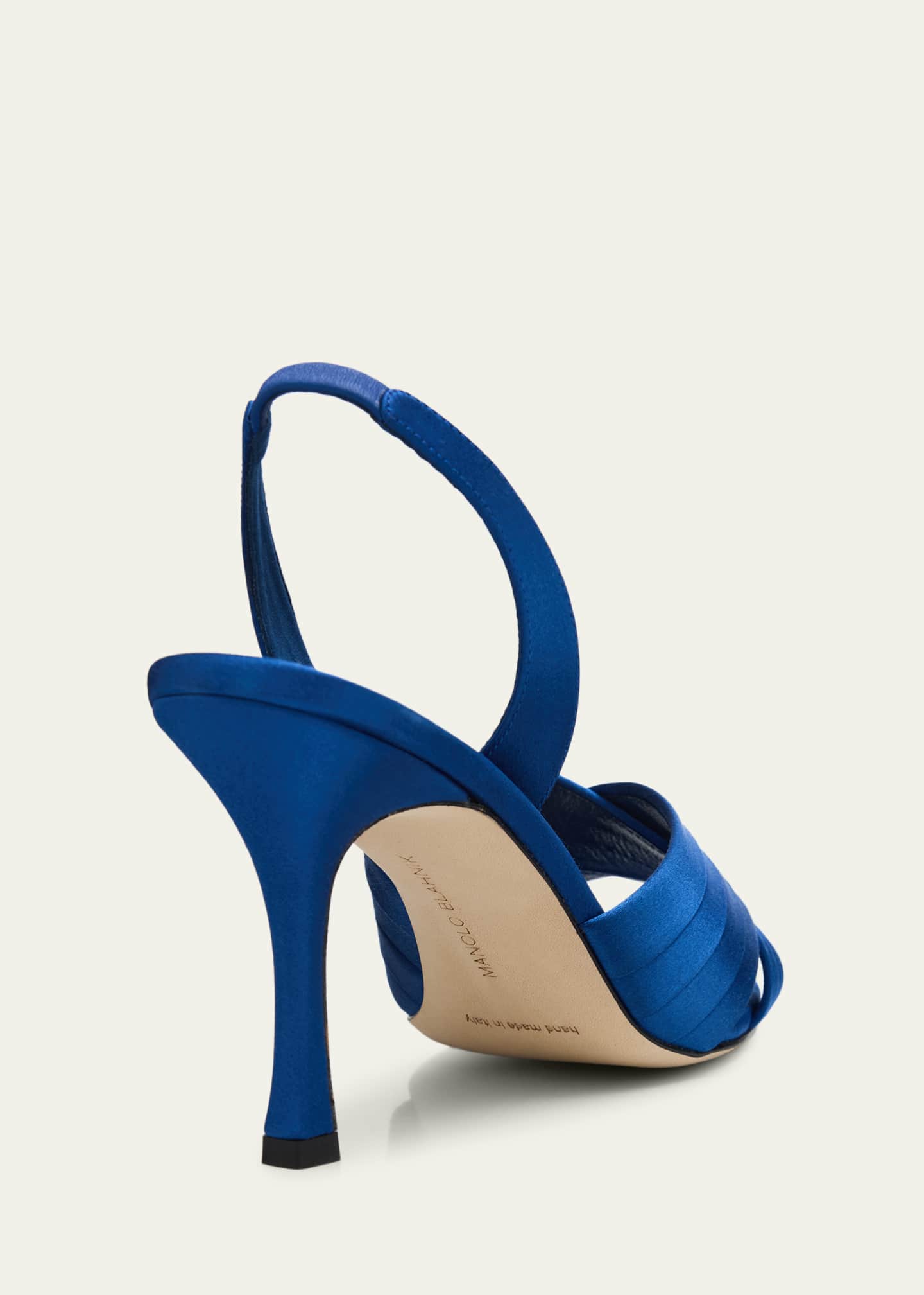 Manolo Blahnik 90mm Vierasan Pleated Satin Sandals - Bergdorf Goodman