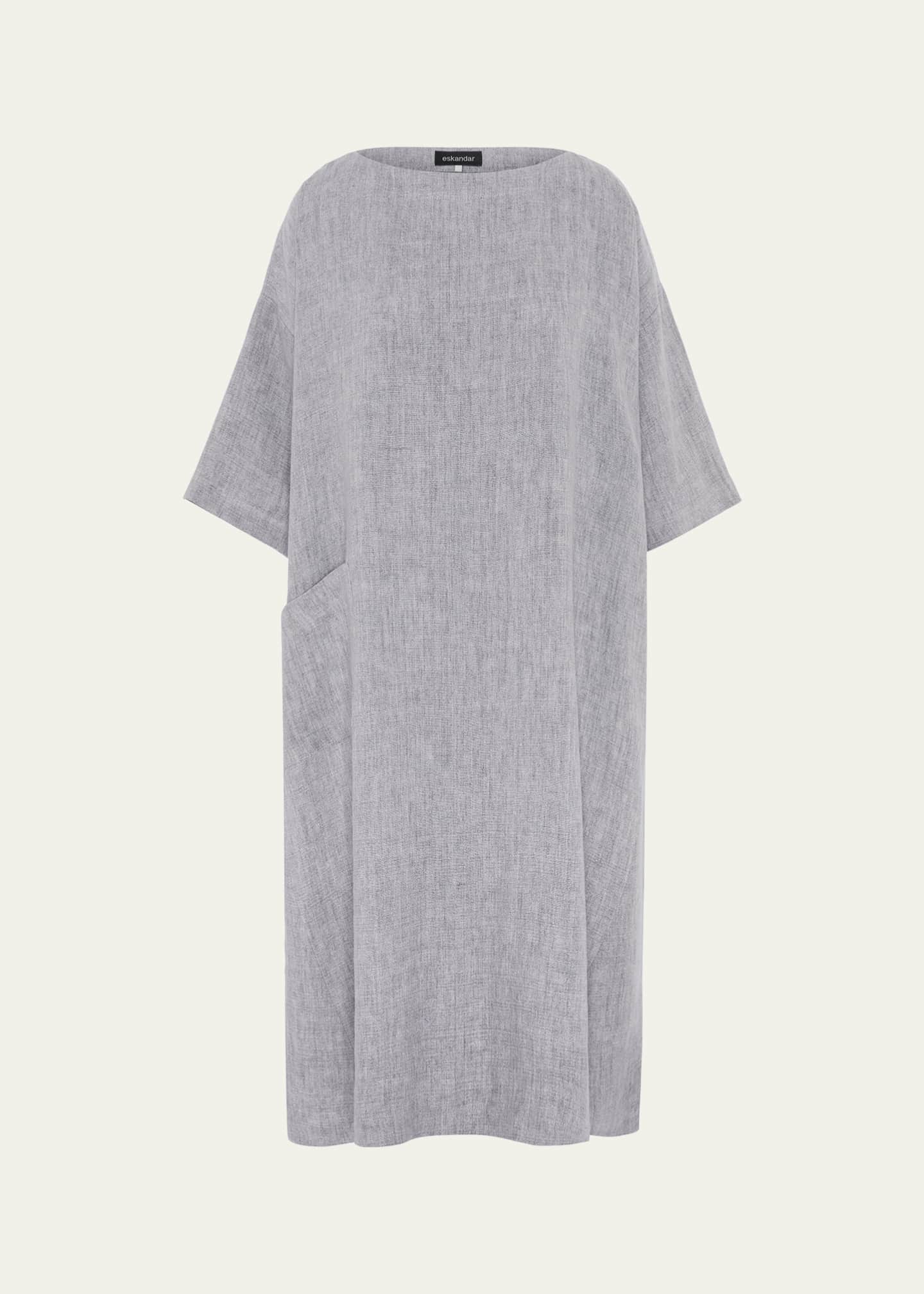 eskandar linen dress Eskandar Heavyweight Delave Linen Angle-To-Front Side Seam Scoop Neck T-Shirt Dress, Petrol, Women's, 1, Shirtdresses Button-Down Shirt Dresses