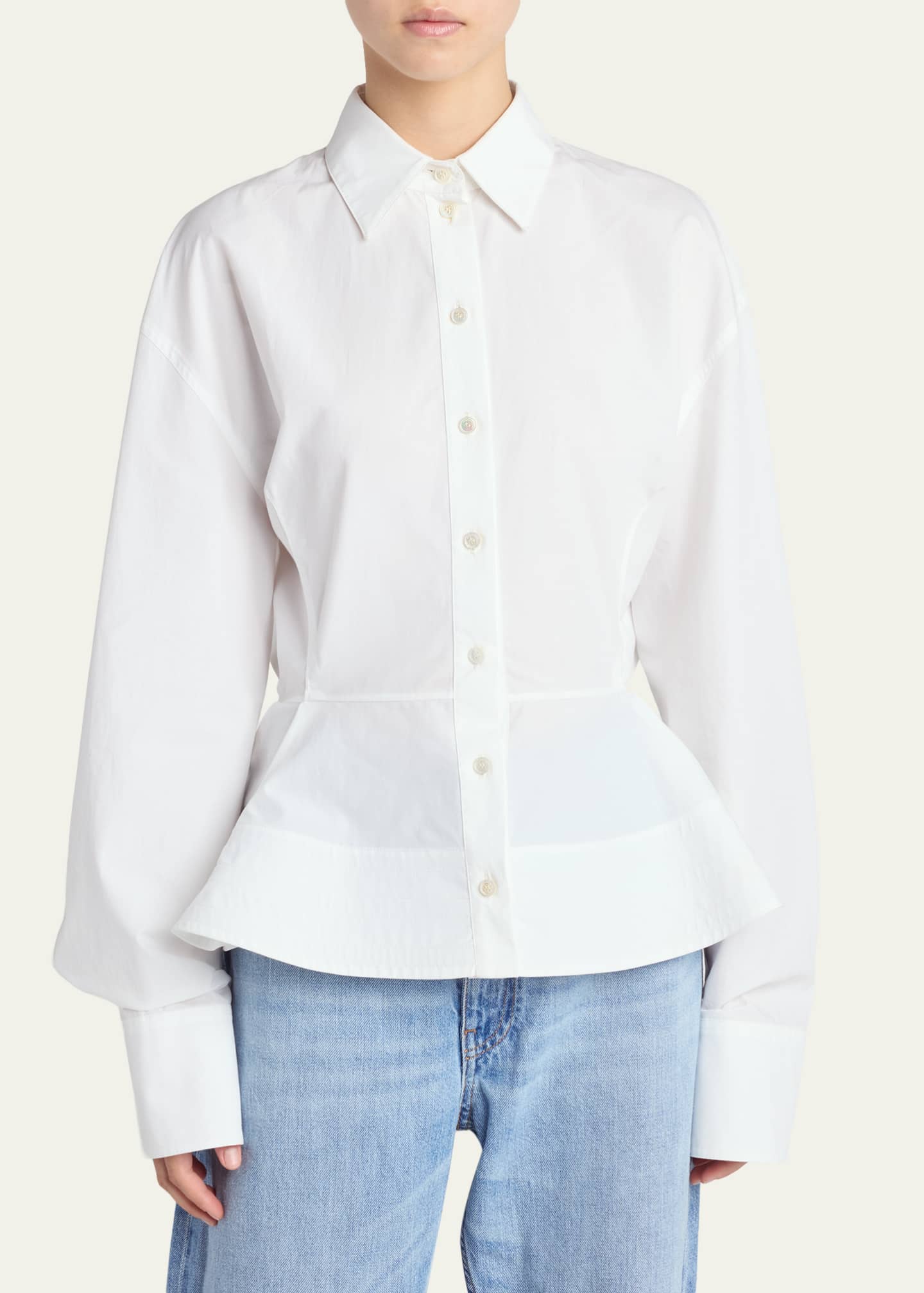Stella McCartney Cotton Poplin Button-Front Peplum Shirt