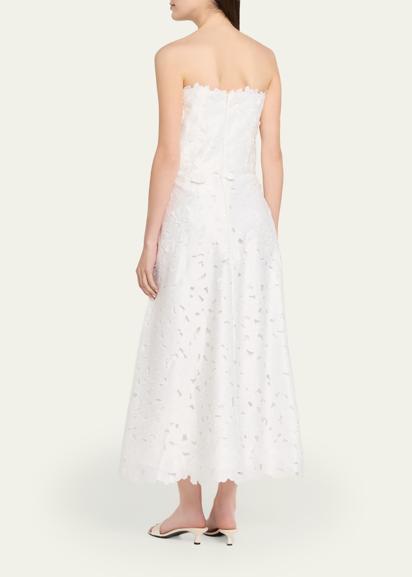 Costarellos Vella Strapless A-Line Midi Dress, White, Women's, 40, Cocktail & Party Wedding Guest Dresses A-Line Dresses